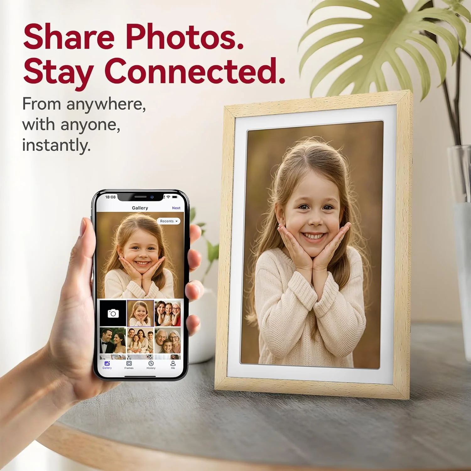 قاب عکس دیجیتال وای فای 10.1 اینچی XORO، صفحه نمایش لمسی IPS با کیفیت 1920x1080 Full HD 1080P، حافظه 32 گیگابایتی، چرخش خودکار، چوب راش، اشتراک گذاری فوری عکس ها از هر کجا