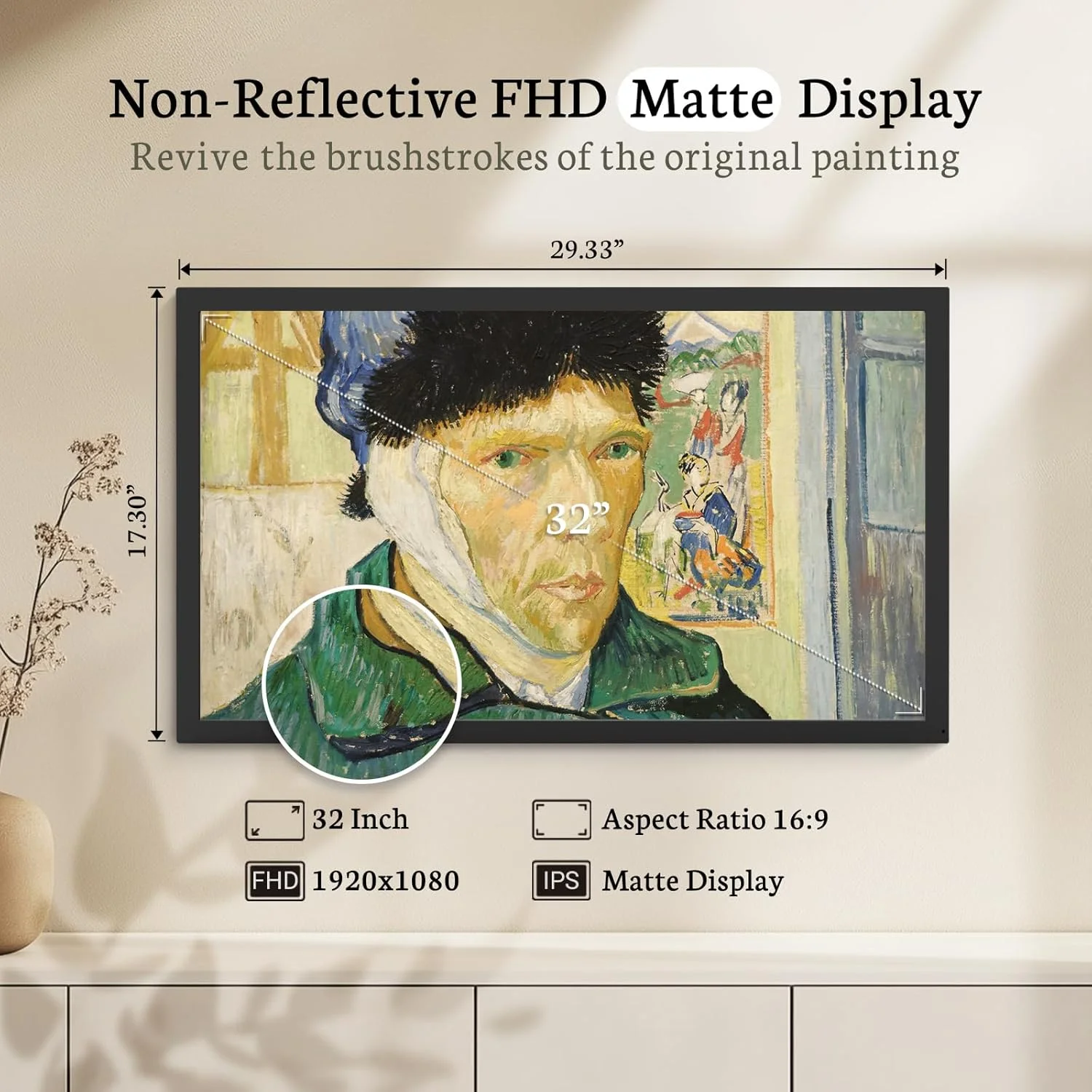 قاب عکس دیجیتال ۳۲ اینچی BSIMB با بلندگوهای بلوتوث، ۶۴ گیگابایت FHD WiFi، قاب عکس دیجیتال فوق العاده بزرگ با کنترل از راه دور، پایه گردان، قاب دکور هنری برای گالری، اشتراک گذاری