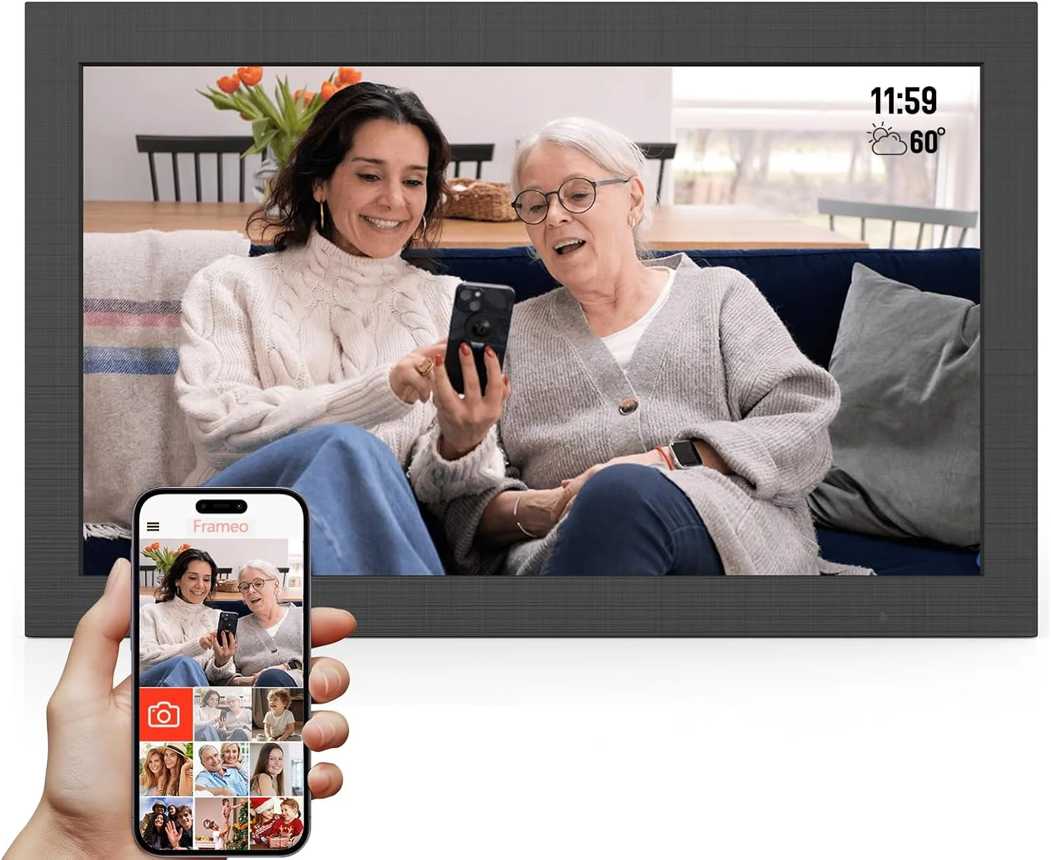 قاب عکس دیجیتال وای فای 15.6 اینچی با صفحه نمایش لمسی IPS HD، کلیپ های ویدیویی و نمایش اسلاید، چرخش خودکار، قابل نصب روی دیوار، ارسال فوری عکس از هر کجا از طریق برنامه Frameo (15.6 اینچ)