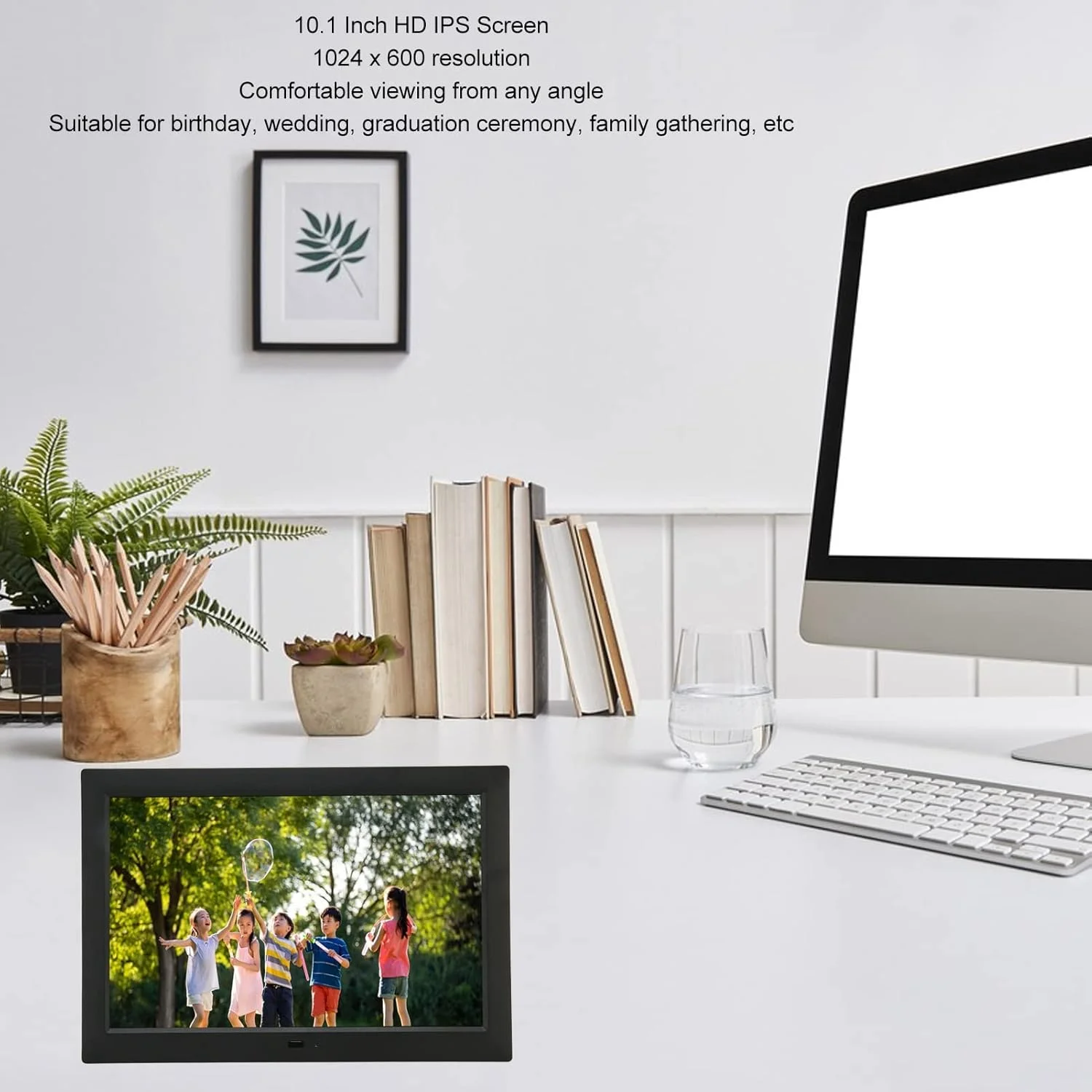 قاب عکس دیجیتال 10.1 اینچی HD IPS با کنترل از راه دور، پخش ویدیو 1080P، موسیقی، تقویم، اتصال و پخش آسان، پخش موسیقی پس زمینه (دوشاخه UK)