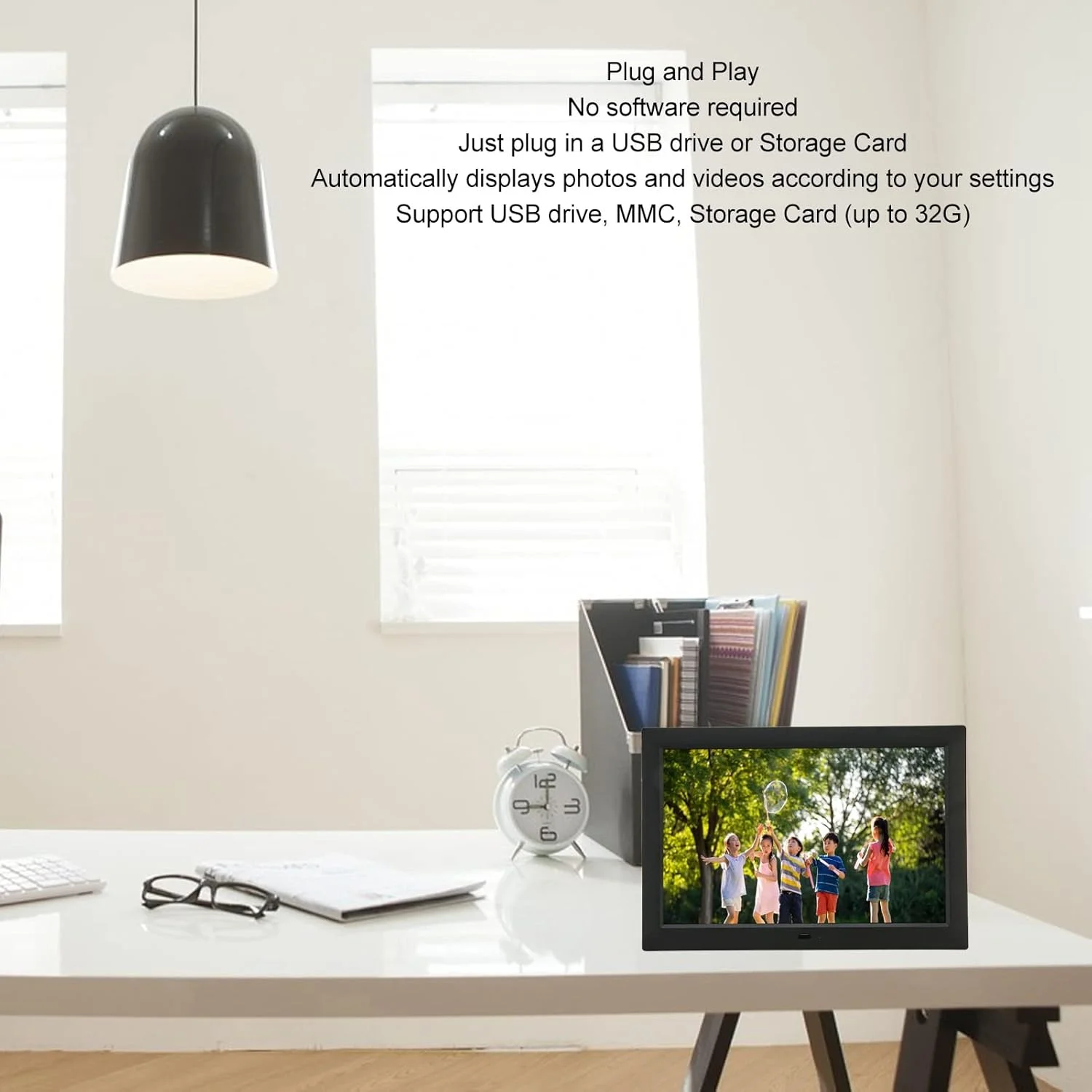 قاب عکس دیجیتال 10.1 اینچی HD IPS با کنترل از راه دور، پخش ویدیو 1080P، موسیقی، تقویم، اتصال و پخش آسان، پخش موسیقی پس زمینه (دوشاخه UK)