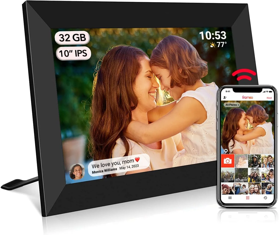 قاب عکس دیجیتال Frameo، قاب عکس وای فای 32 گیگابایتی 10.1 اینچی، صفحه لمسی IPS HD با رزولوشن 1280x800، چرخش خودکار، حافظه داخلی 32 گیگابایتی، اشتراک گذاری فوری لحظات از طریق برنامه Frameo از هر کجا