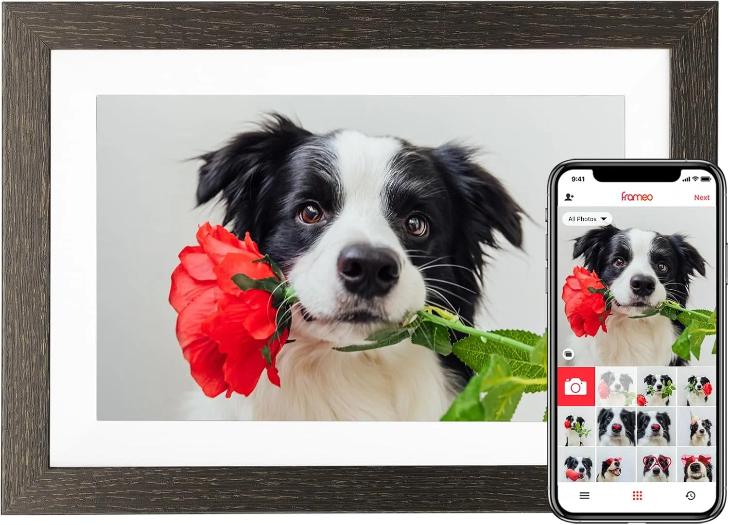 قاب عکس دیجیتال Frameo با حافظه 32 گیگابایت، قاب عکس دیجیتال وای فای 10.1 اینچی، صفحه نمایش لمسی IPS با رزولوشن 1280x800، ارسال عکس/فیلم از طریق برنامه رایگان از هر کجا (مشکی)