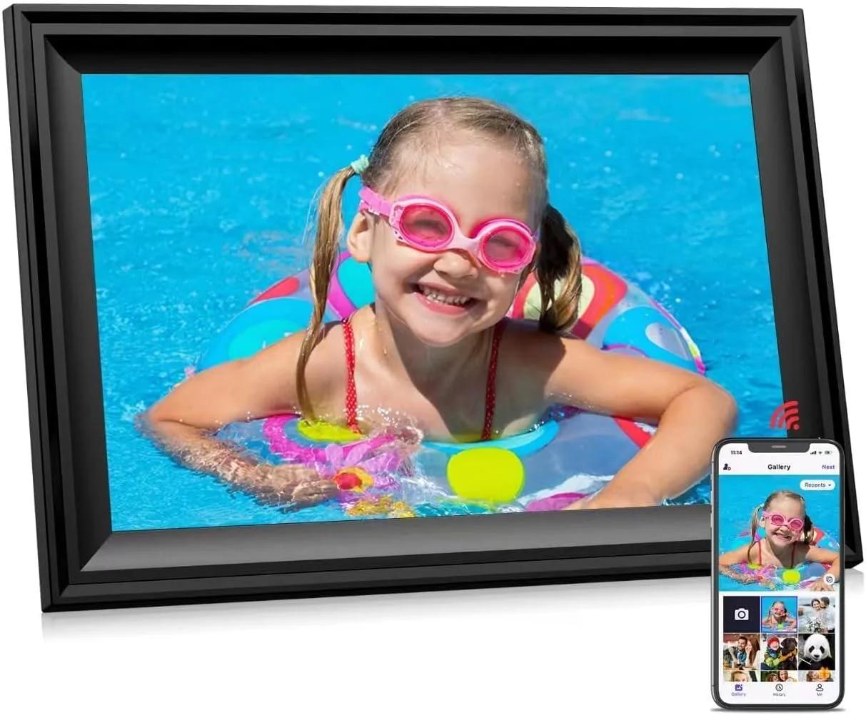 قاب عکس دیجیتال 10.1 اینچی وای فای، صفحه نمایش لمسی IPS HD، حافظه 16 گیگابایتی، نمایش اسلاید، قابلیت نصب روی دیوار، چرخش خودکار، اشتراک گذاری عکس و فیلم از طریق برنامه Uhale