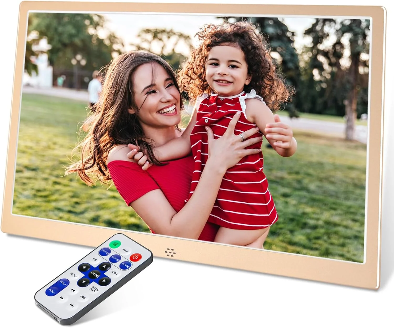 قاب عکس دیجیتال ۱۲ اینچی TSITSC، صفحه نمایش IPS با رزولوشن 1280 x 800، پخش کننده عکس/موزیک/ویدئو با کنترل از راه دور، پشتیبانی از کارت USB/SD (طلایی)