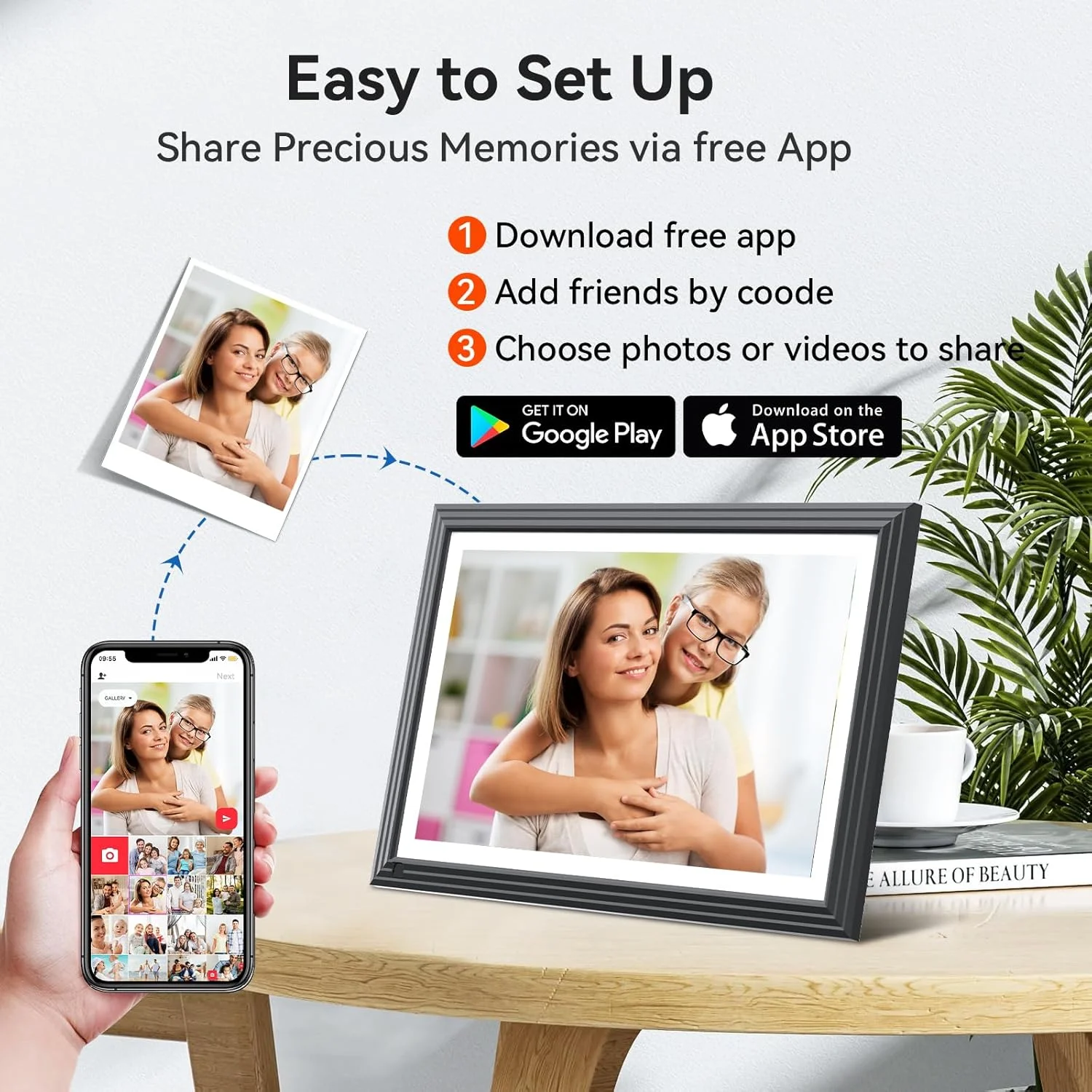 قاب عکس دیجیتال 10.1 اینچی وای فای، صفحه نمایش لمسی 1280 * 800 HD IPS، قاب عکس ابری هوشمند برای به اشتراک گذاری عکس ها یا فیلم ها از راه دور از طریق برنامه ایمیل - اندروید/iOS قاب عکس دیجیتال 10.1 اینچی وای فای، صفحه نمایش لمسی 1280 * 800 HD IPS، قاب عکس ابری هوشمند برای به اشتراک گذاری عکس ها یا فیلم ها از راه دور از طریق برنامه ایمیل - اندروید/iOS