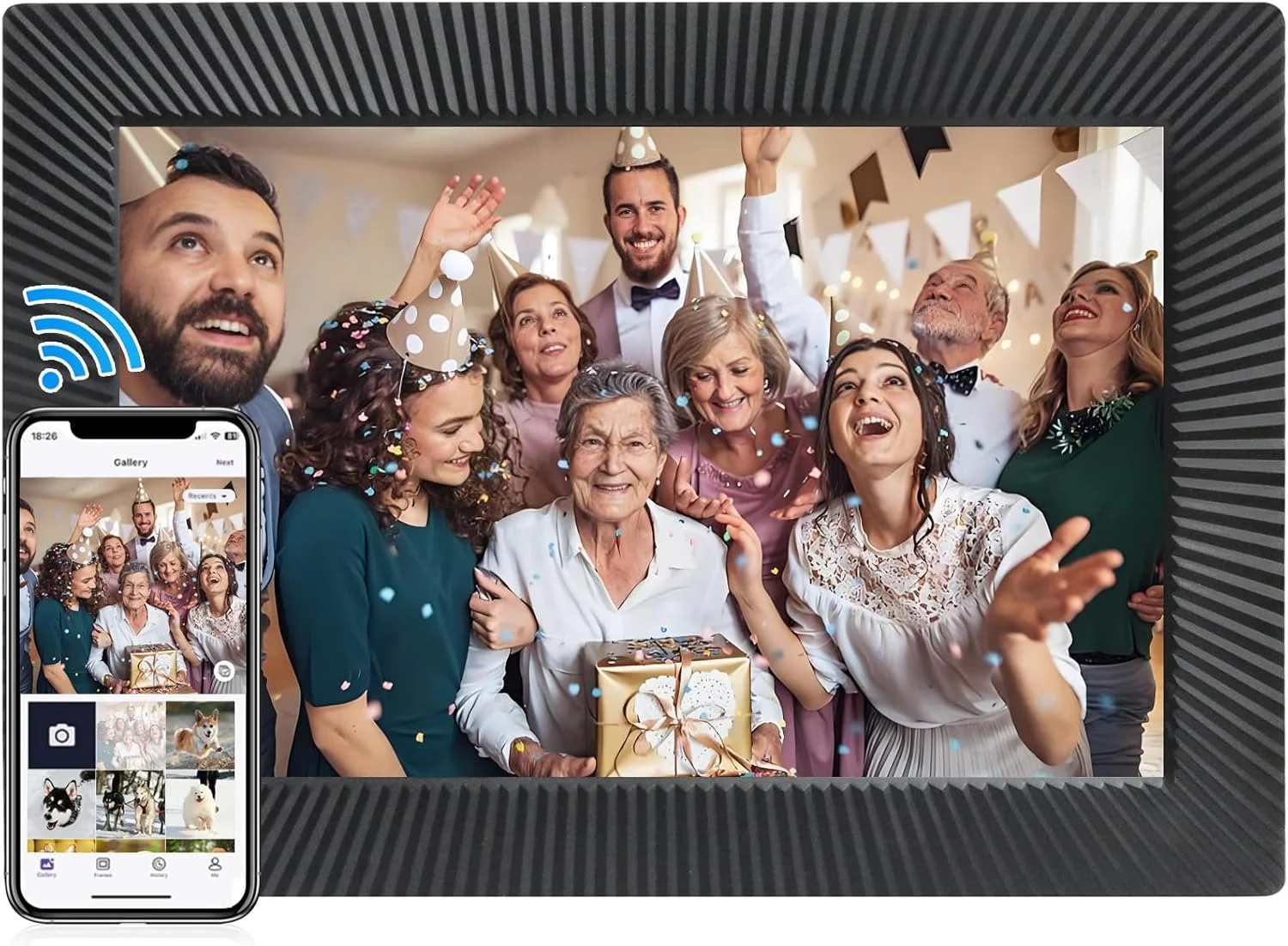 قاب عکس دیجیتال TMC، 10.1 اینچ، بهترین قاب عکس دیجیتال برای هدیه دادن، الکترونیکی وای فای، حافظه 16 گیگابایتی، صفحه نمایش لمسی IPS 1280x800، نمایش اسلاید، ارسال عکس/فیلم از تلفن شما، راه اندازی آسان در برنامه Uhale