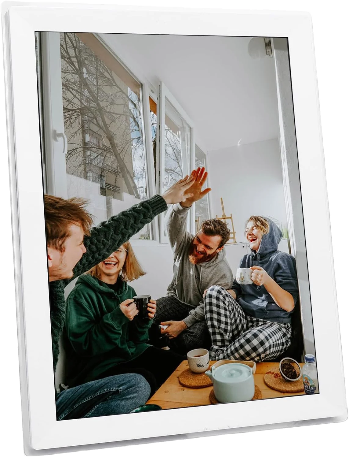 قاب عکس دیجیتال 15 اینچی HD با چرخش خودکار 32 گیگابایتی، قابل نصب روی دیوار، قاب عکس هوشمند وای فای با برنامه برای عکس و فیلم (دوشاخه بریتانیا)