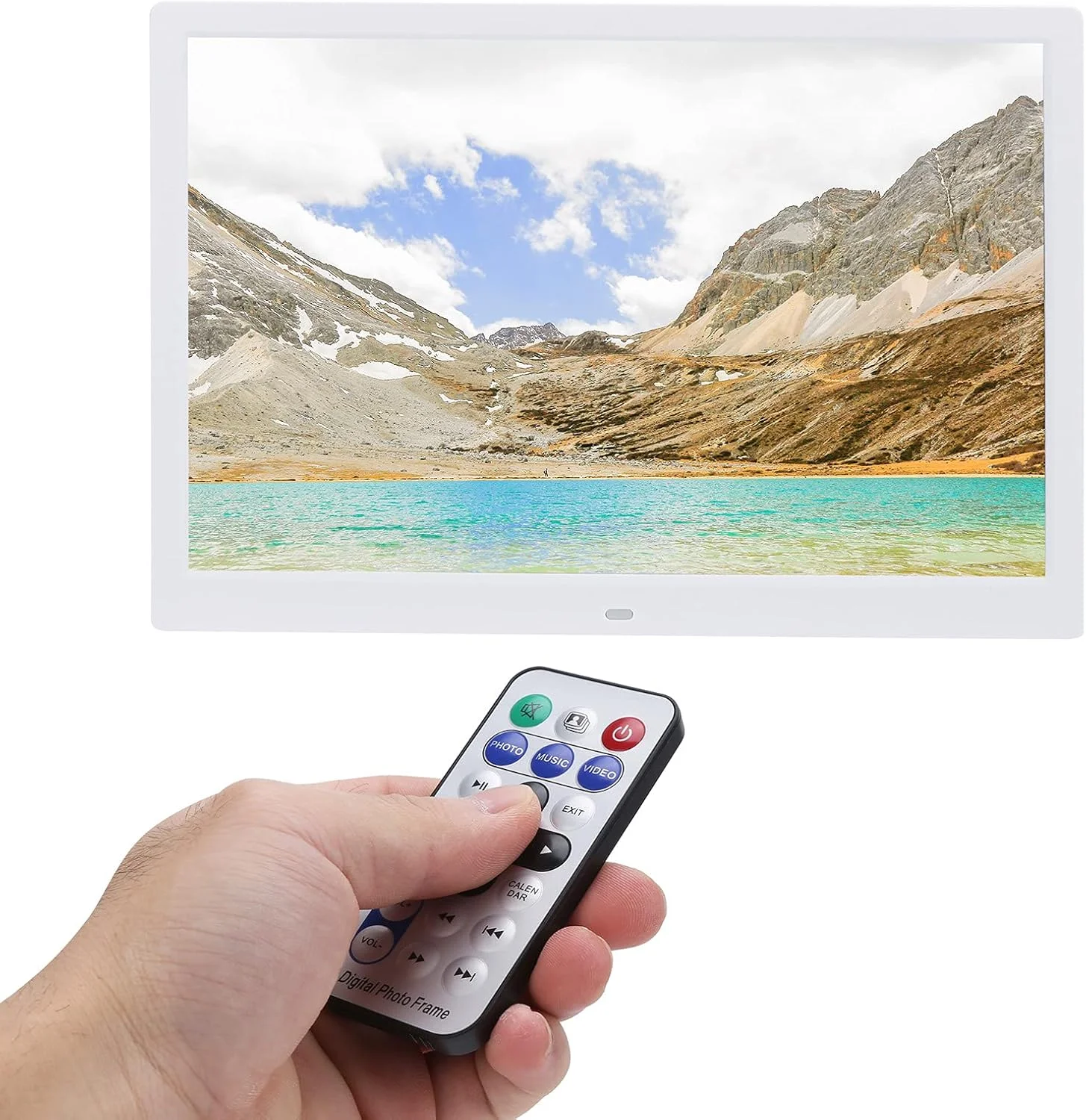 قاب عکس دیجیتال 15 اینچی HD، قاب عکس الکترونیکی بزرگ با دکمه های بدنه و کنترل از راه دور مادون قرمز، صفحه نمایش دیجیتال پشتیبانی از ساعت، تقویم، تایمر (دوشاخه GB)