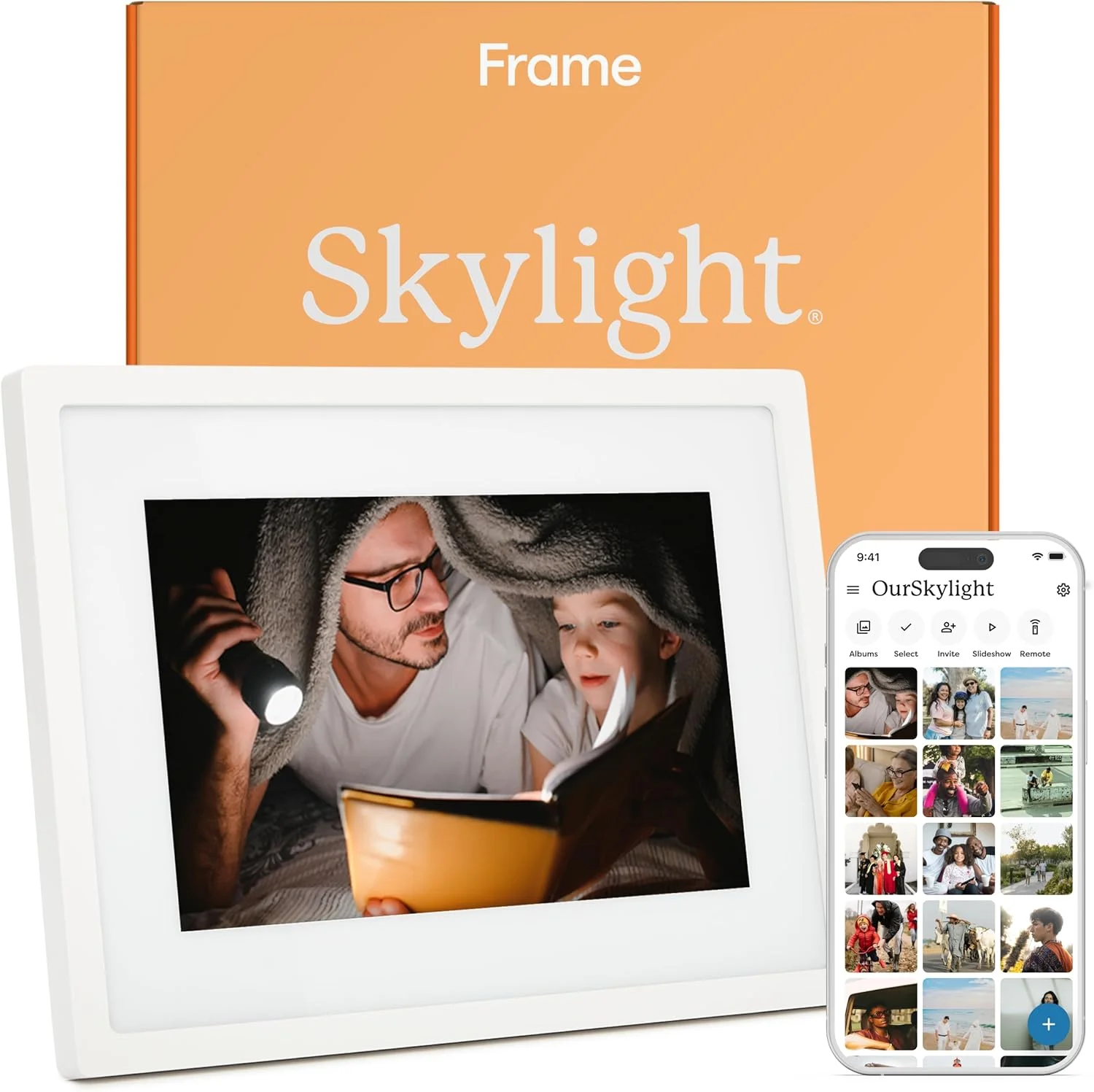 قاب عکس دیجیتال Skylight - دارای قابلیت اتصال WiFi و بارگذاری از طریق تلفن، صفحه نمایش لمسی - هدیه ای سفارشی برای دوستان و خانواده - 10 اینچ سفید