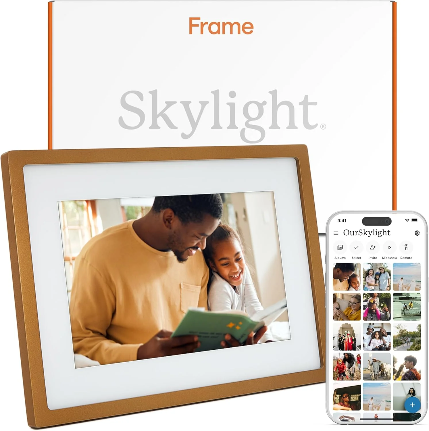 قاب عکس دیجیتال Skylight - دارای قابلیت اتصال WiFi و بارگذاری از طریق تلفن، صفحه نمایش لمسی - هدیه ای سفارشی برای دوستان و خانواده - 10 اینچ طلایی