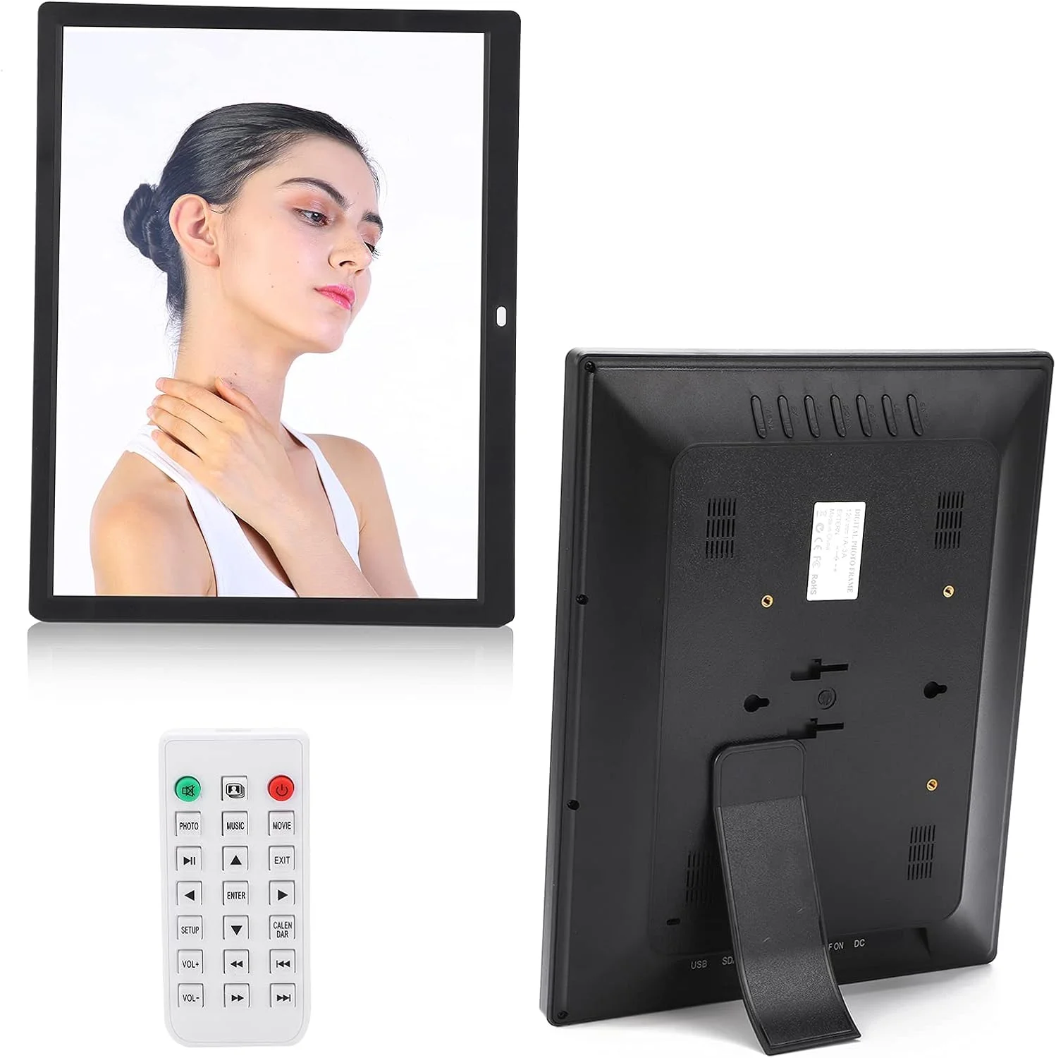 قاب عکس دیجیتال 15 اینچی HD، قاب عکس الکترونیکی بزرگ با دکمه های بدنه و کنترل از راه دور مادون قرمز، پشتیبانی از پخش MP3، MP4، تصویر (دوشاخه GB) قاب عکس دیجیتال 15 اینچی HD، قاب عکس الکترونیکی بزرگ با دکمه های بدنه و کنترل از راه دور مادون قرمز، پشتیبانی از پخش MP3، MP4، تصویر (دوشاخه GB)