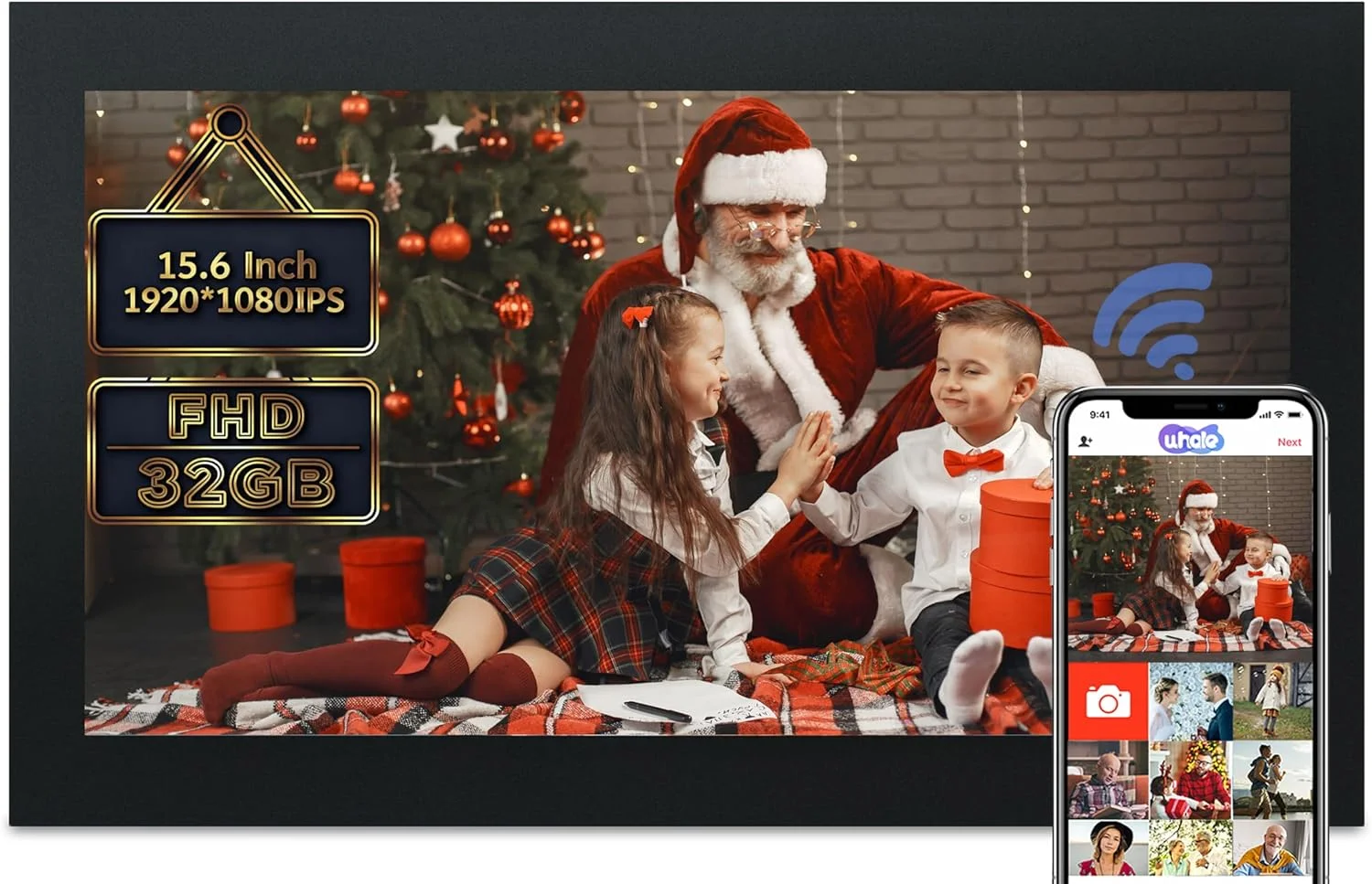 قاب عکس دیجیتال بزرگ 15.6 اینچی، قاب عکس دیجیتال هوشمند وای فای با صفحه لمسی FHD 1920x1080 و فضای ذخیره سازی 32 گیگابایتی، قابل نصب روی دیوار