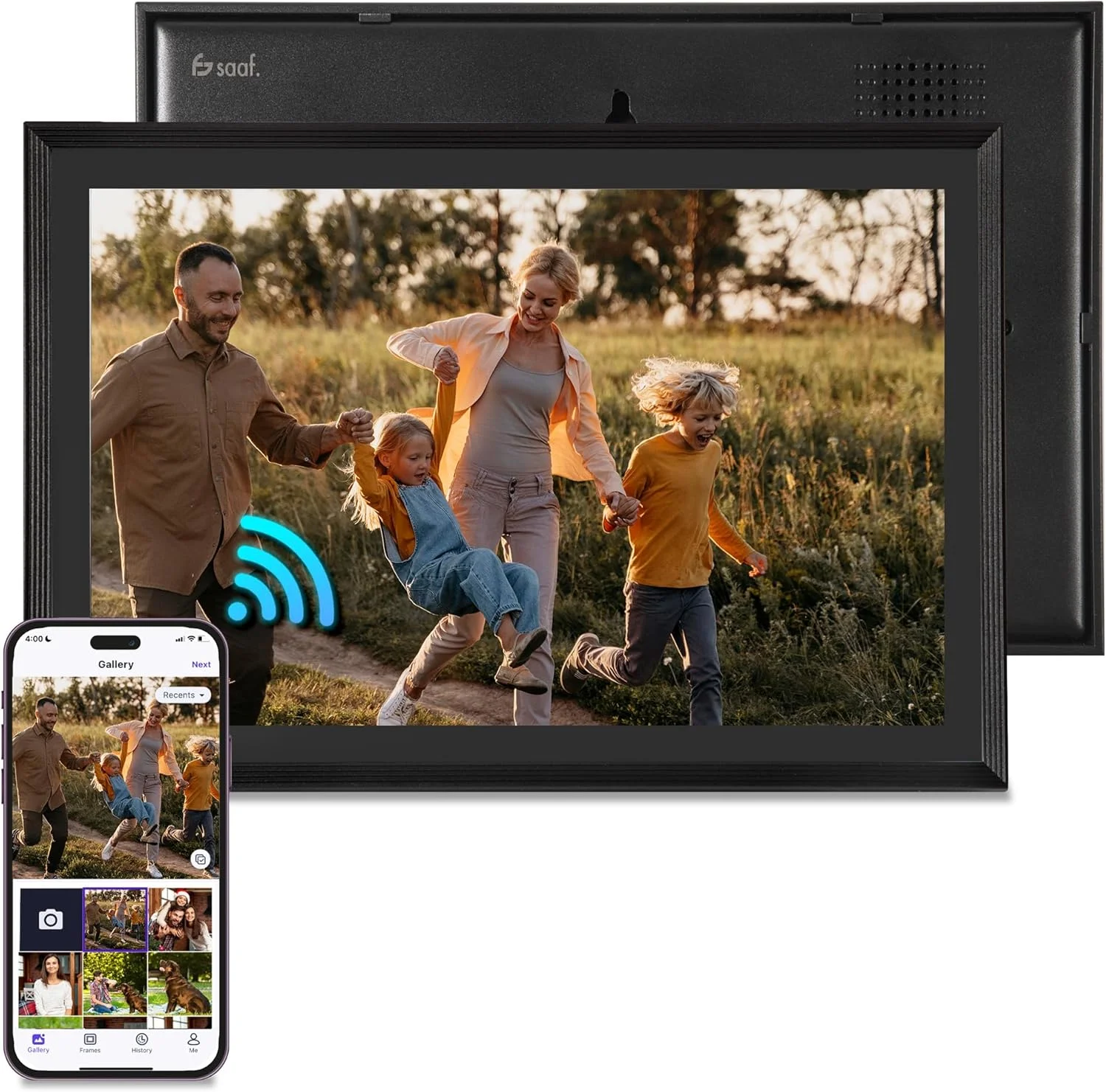 قاب عکس دیجیتال Saaf - صفحه لمسی 10.1 اینچی - WiFi و برنامه 'Uhale' - حافظه 160 گیگابایتی (32 گیگابایت داخلی + 128 گیگابایت SD) - قاب عکس دیجیتال - مشکی - استفاده آسان