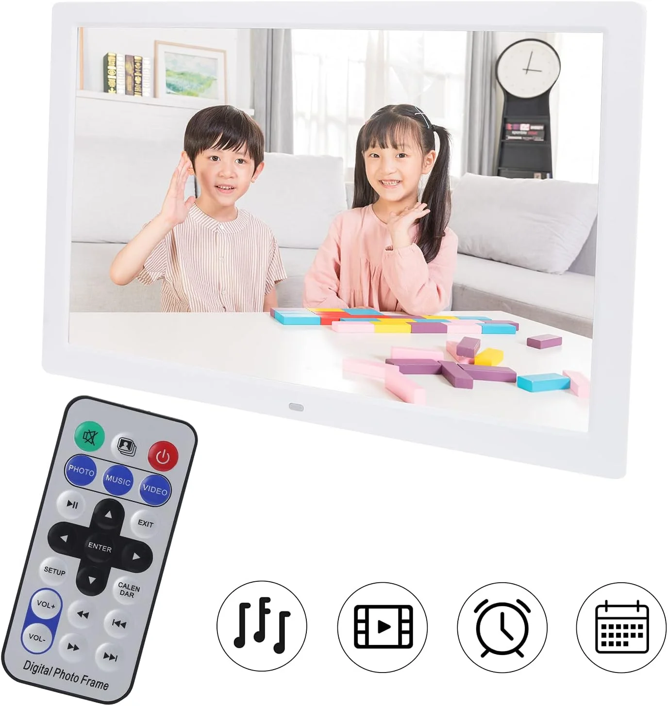 قاب عکس دیجیتال 17 اینچی HD، قاب عکس الکترونیکی بزرگ با دکمه های بدنه و کنترل از راه دور مادون قرمز، صفحه نمایش دیجیتال پشتیبانی از ساعت، تقویم، تایمر (دوشاخه GB) قاب عکس دیجیتال 17 اینچی HD، قاب عکس الکترونیکی بزرگ با دکمه های بدنه و کنترل از راه دور مادون قرمز، صفحه نمایش دیجیتال پشتیبانی از ساعت، تقویم، تایمر (دوشاخه GB)