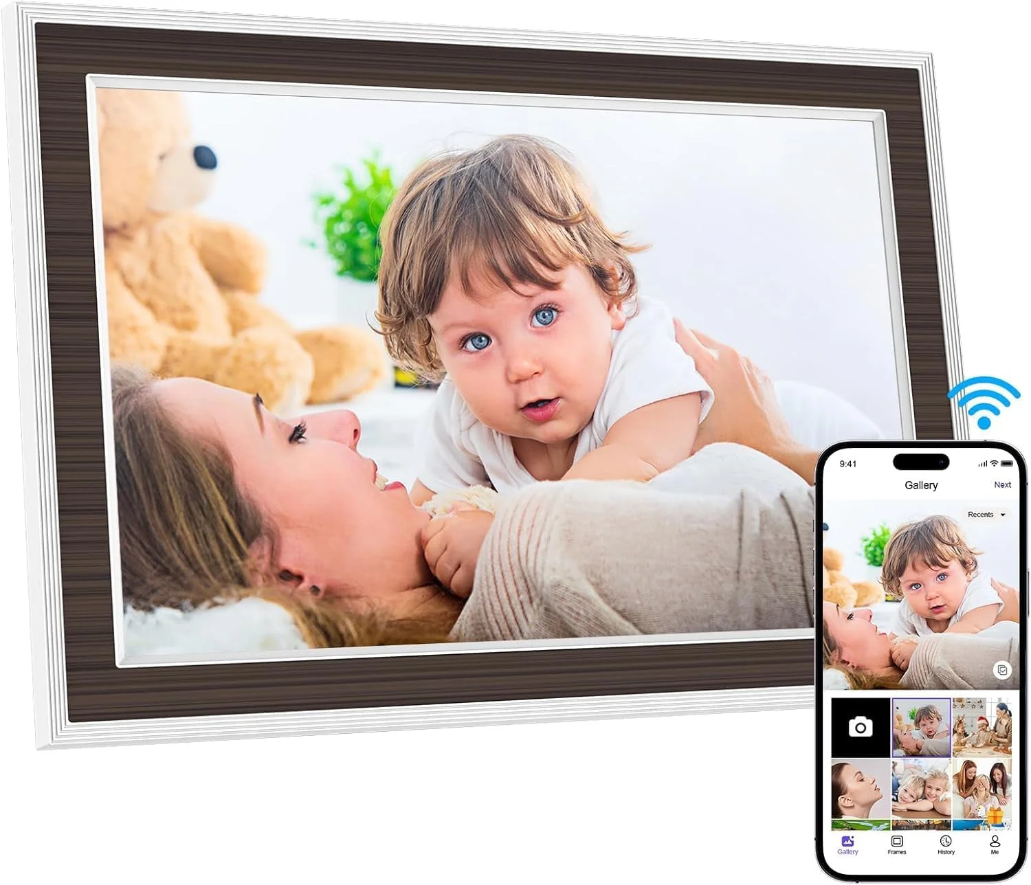 قاب عکس دیجیتال 10.1 اینچی وای فای، صفحه نمایش لمسی IPS، حافظه 16 گیگابایتی، چرخش خودکار، اشتراک گذاری عکس ها و فیلم ها از طریق برنامه Uhale، برای خانواده و دوستان