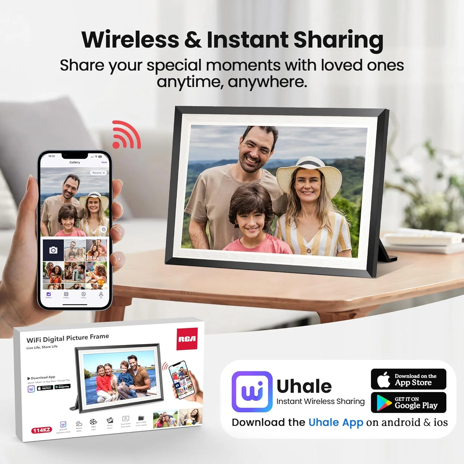 قاب عکس دیجیتال ۱۰.۱ اینچی RCA با قابلیت اتصال به وایفای، حافظه ۳۲ گیگابایتی، صفحه نمایش لمسی HD IPS، چرخش خودکار/نصب روی دیوار، کاربری آسان قاب عکس دیجیتال ۱۰.۱ اینچی RCA با قابلیت اتصال به وایفای، حافظه ۳۲ گیگابایتی، صفحه نمایش لمسی HD IPS، چرخش خودکار/نصب روی دیوار، کاربری آسان