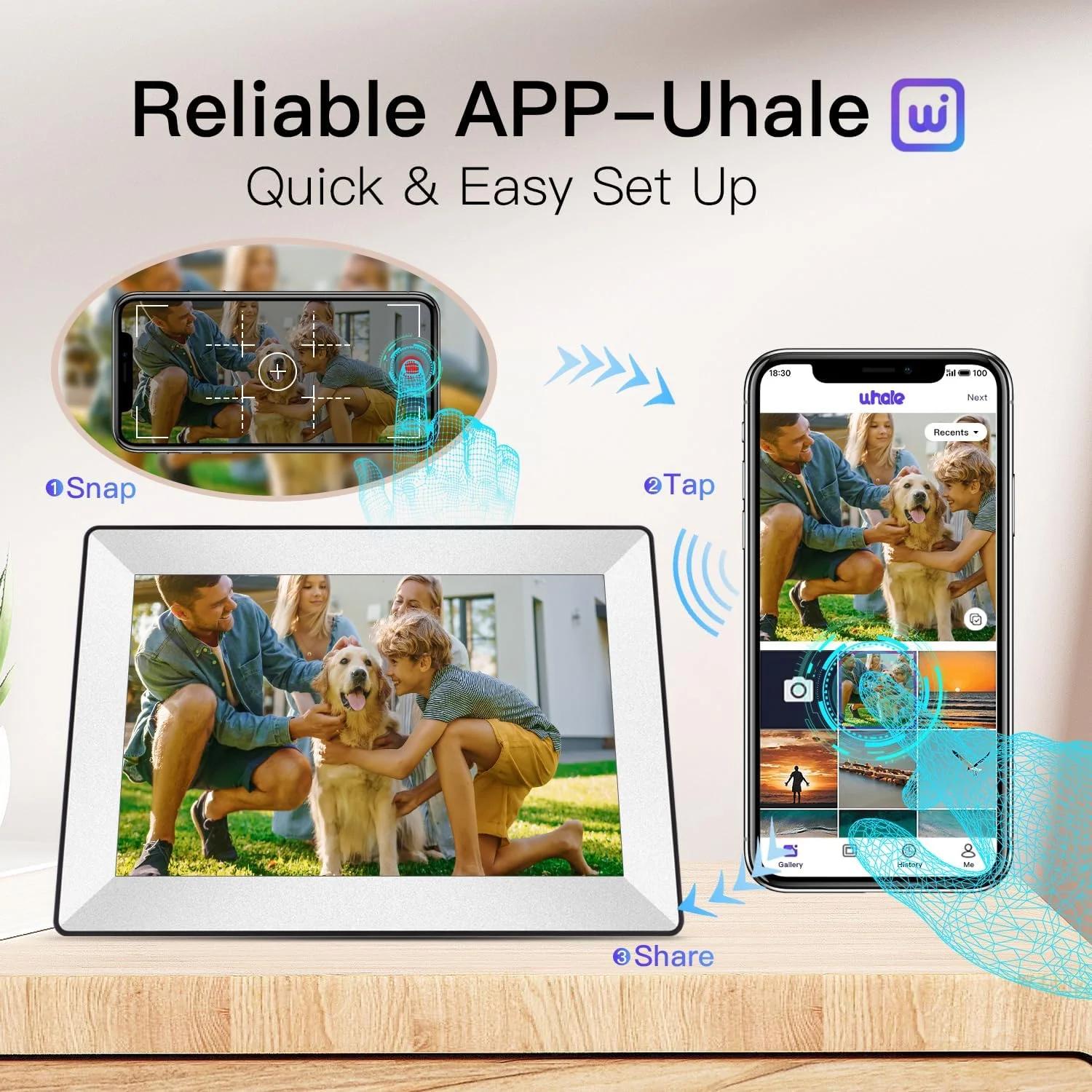 قاب عکس دیجیتال 10.1 اینچی Uhale، قاب عکس دیجیتال هوشمند WiFi با صفحه لمسی IPS HD 1280x800، حافظه 16 گیگابایتی، چرخش خودکار، استفاده از برنامه "Uhale" قاب عکس دیجیتال 10.1 اینچی Uhale، قاب عکس دیجیتال هوشمند WiFi با صفحه لمسی IPS HD 1280x800، حافظه 16 گیگابایتی، چرخش خودکار، استفاده از برنامه "Uhale"