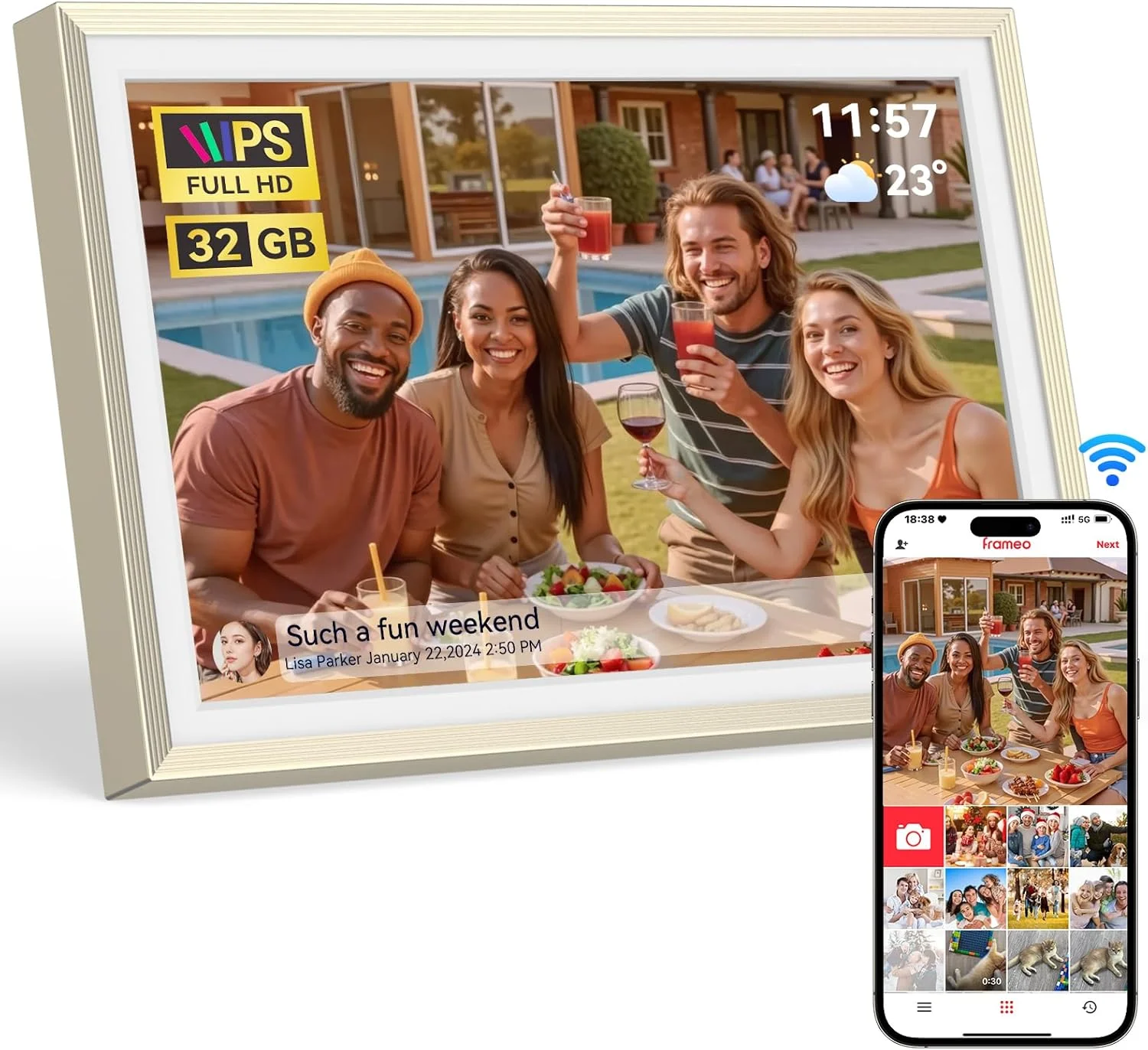 قاب عکس دیجیتال 10.1 اینچی Frameo، قاب عکس هوشمند وای فای با حافظه 32 گیگابایتی، صفحه نمایش لمسی HD، چرخش خودکار