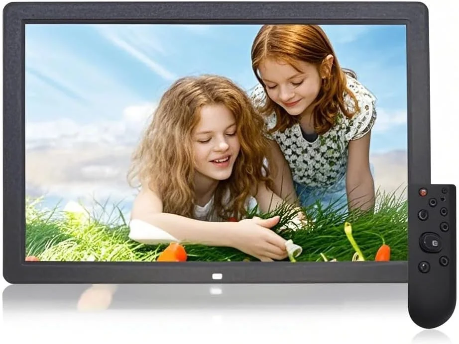 قاب عکس دیجیتال LED 17 اینچی با رزولوشن بالا 1080P، پخش کننده عکس الکترونیکی با کنترل از راه دور، پخش MP3 MP4، ساعت، تقویم، نمایش اسلاید خودکار، بلندگوهای استریو، سازگار با کارت TF و USB