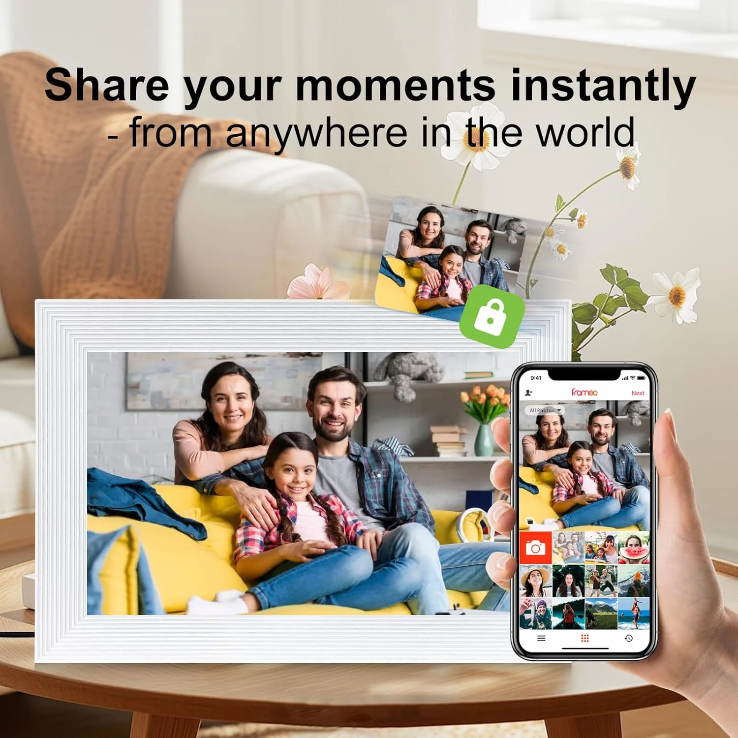 قاب عکس دیجیتال وای فای Frameo با صفحه نمایش لمسی 10.1 اینچی، کیفیت HD 1280x800، حافظه داخلی 32 گیگابایت، چرخش خودکار، قابلیت نصب روی دیوار و اپلیکیشن FRAMEO قاب عکس دیجیتال وای فای Frameo با صفحه نمایش لمسی 10.1 اینچی، کیفیت HD 1280x800، حافظه داخلی 32 گیگابایت، چرخش خودکار، قابلیت نصب روی دیوار و اپلیکیشن FRAMEO