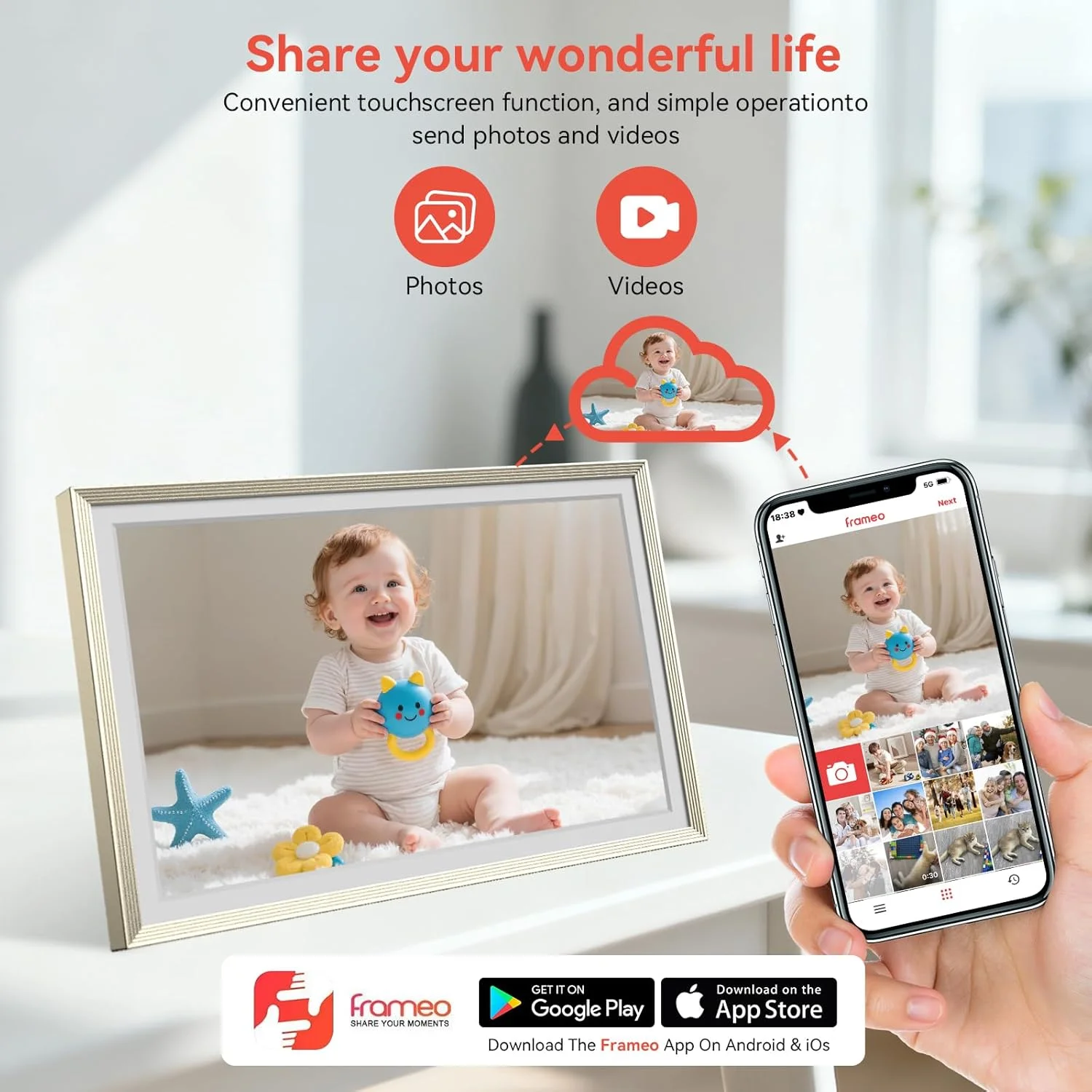 قاب عکس دیجیتال 10.1 اینچی Frameo، قاب عکس هوشمند وای فای با حافظه 32 گیگابایتی، صفحه نمایش لمسی HD، چرخش خودکار قاب عکس دیجیتال 10.1 اینچی Frameo، قاب عکس هوشمند وای فای با حافظه 32 گیگابایتی، صفحه نمایش لمسی HD، چرخش خودکار