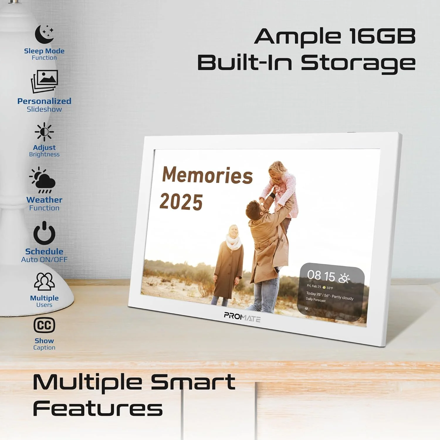 قاب عکس دیجیتال فول اچ دی پرومیت مدل Memoria-10 با صفحه نمایش لمسی 10.1 اینچی، کنترل از طریق اپلیکیشن بی سیم، حافظه 16 گیگابایتی، پشتیبانی از کارت حافظه USB/TF، بلندگوهای دوگانه، سازگاری با فرمت های مختلف عکس و فیلم - سفید قاب عکس دیجیتال فول اچ دی پرومیت مدل Memoria-10 با صفحه نمایش لمسی 10.1 اینچی، کنترل از طریق اپلیکیشن بی سیم، حافظه 16 گیگابایتی، پشتیبانی از کارت حافظه USB/TF، بلندگوهای دوگانه، سازگاری با فرمت های مختلف عکس و فیلم - سفید