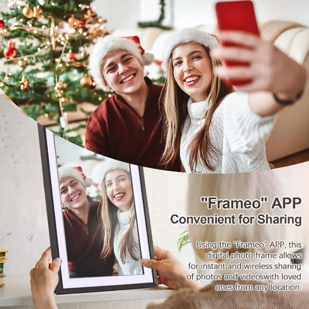 قاب عکس دیجیتال نمایش اسلاید، قاب عکس دیجیتال وای فای 15.6 اینچی، حاشیه باریک ABS، 32 گیگابایت، زاویه دید 178 درجه، انتقال از راه دور، صفحه لمسی IPS، چرخش خودکار، برای مادر/پدر/دوستان - مشکی