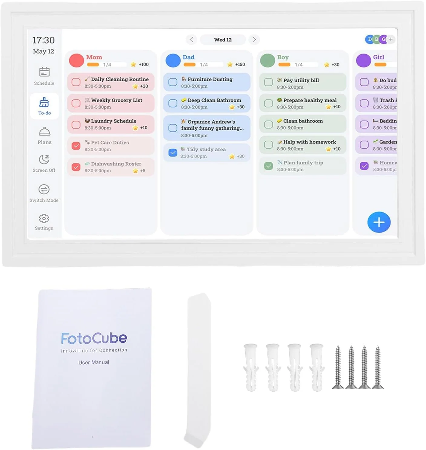 تقویم دیجیتال هوشمند، قاب عکس دیجیتال وای فای 15.6 اینچی HD با صفحه لمسی و برنامه برای 9.0، برنامه ریز تقویم خانوادگی با همگام سازی ابری و یادآوری ها (سفید خالص)