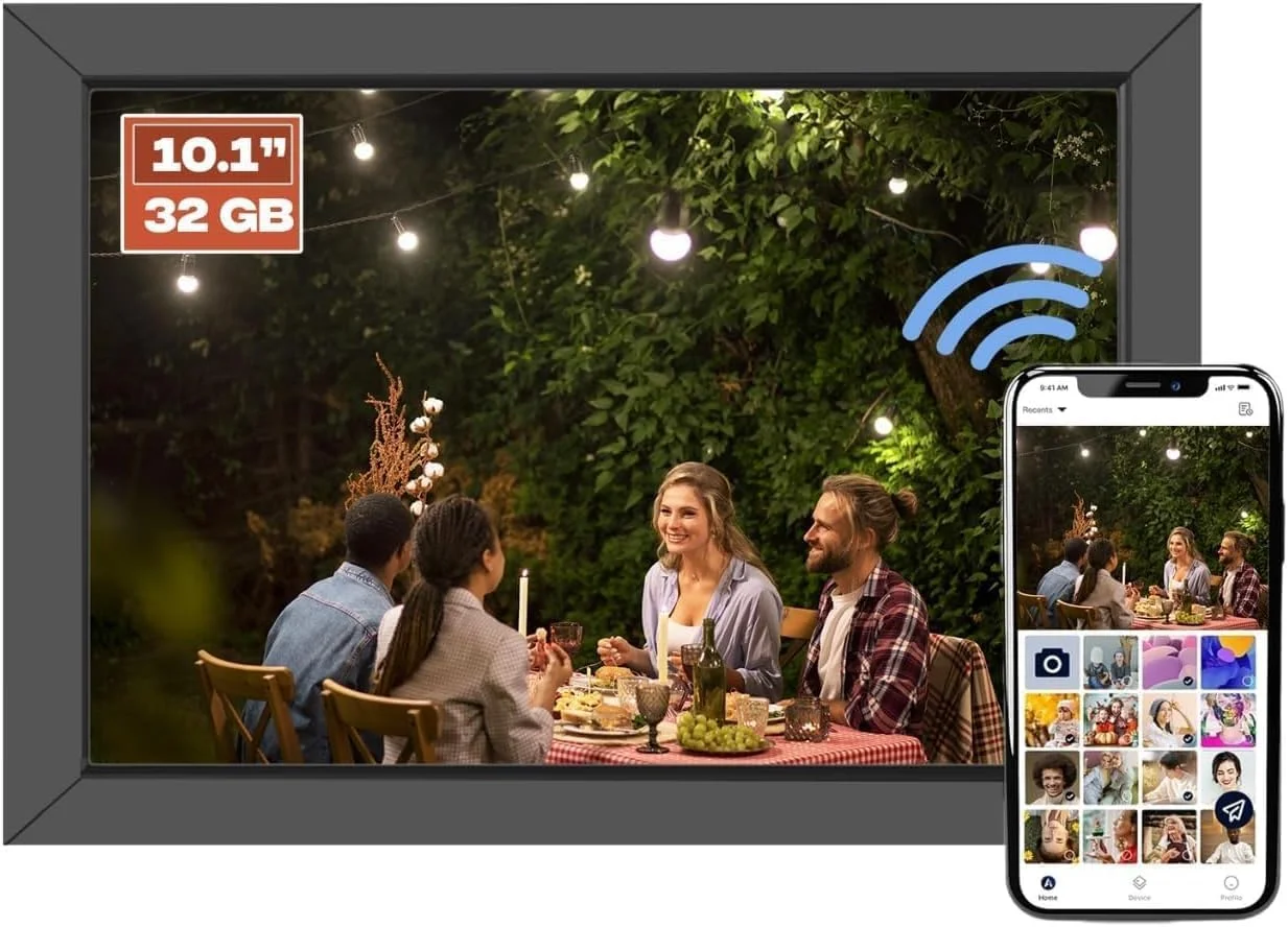 قاب عکس دیجیتال هوشمند PICCASIO™ وای فای 10.1 اینچ، صفحه نمایش لمسی IPS 1280x800، حافظه 64 گیگابایتی، چرخش خودکار، برنامه Frameo، اشتراک گذاری ویدیو و عکس، هدیه برای خانواده