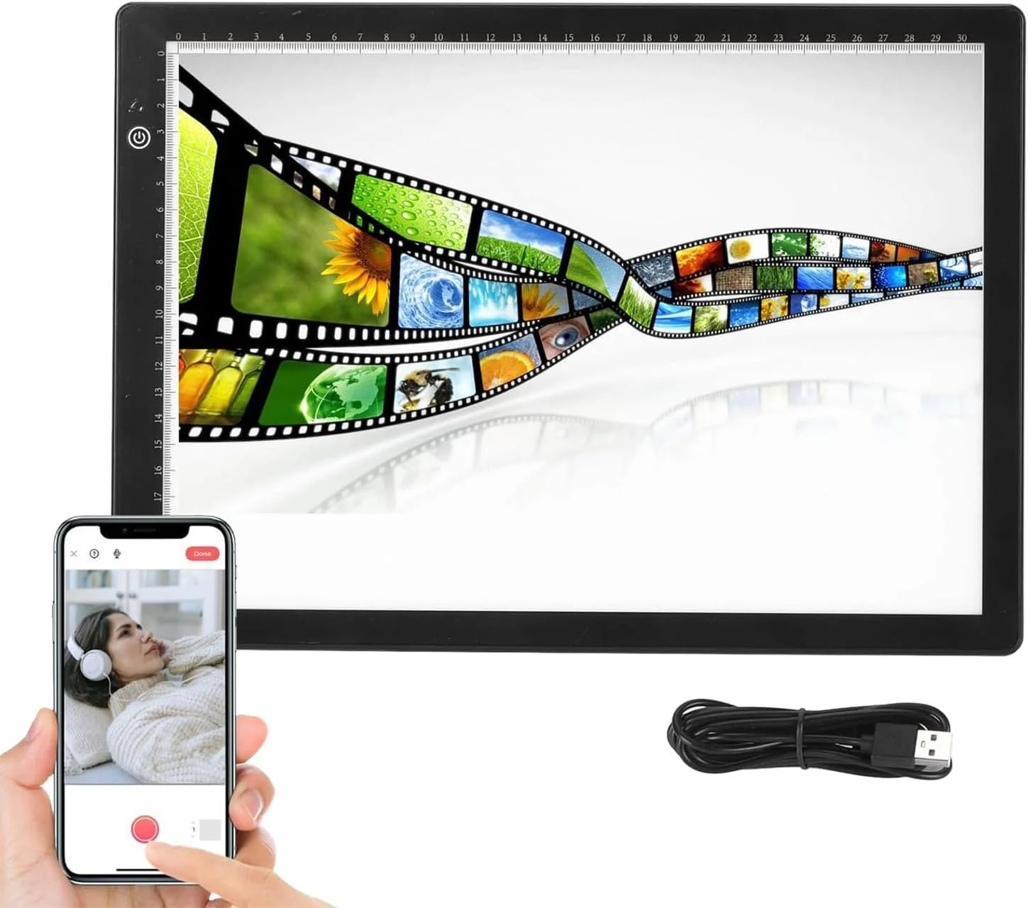 جعبه نور اسلاید ASHATA A4، پد نور با 3 سطح روشنایی، ویرایش با برنامه، اسکنر اسلاید LED فوق العاده نازک با منبع تغذیه USB برای اسکن اسلایدها و نگاتیو فیلم