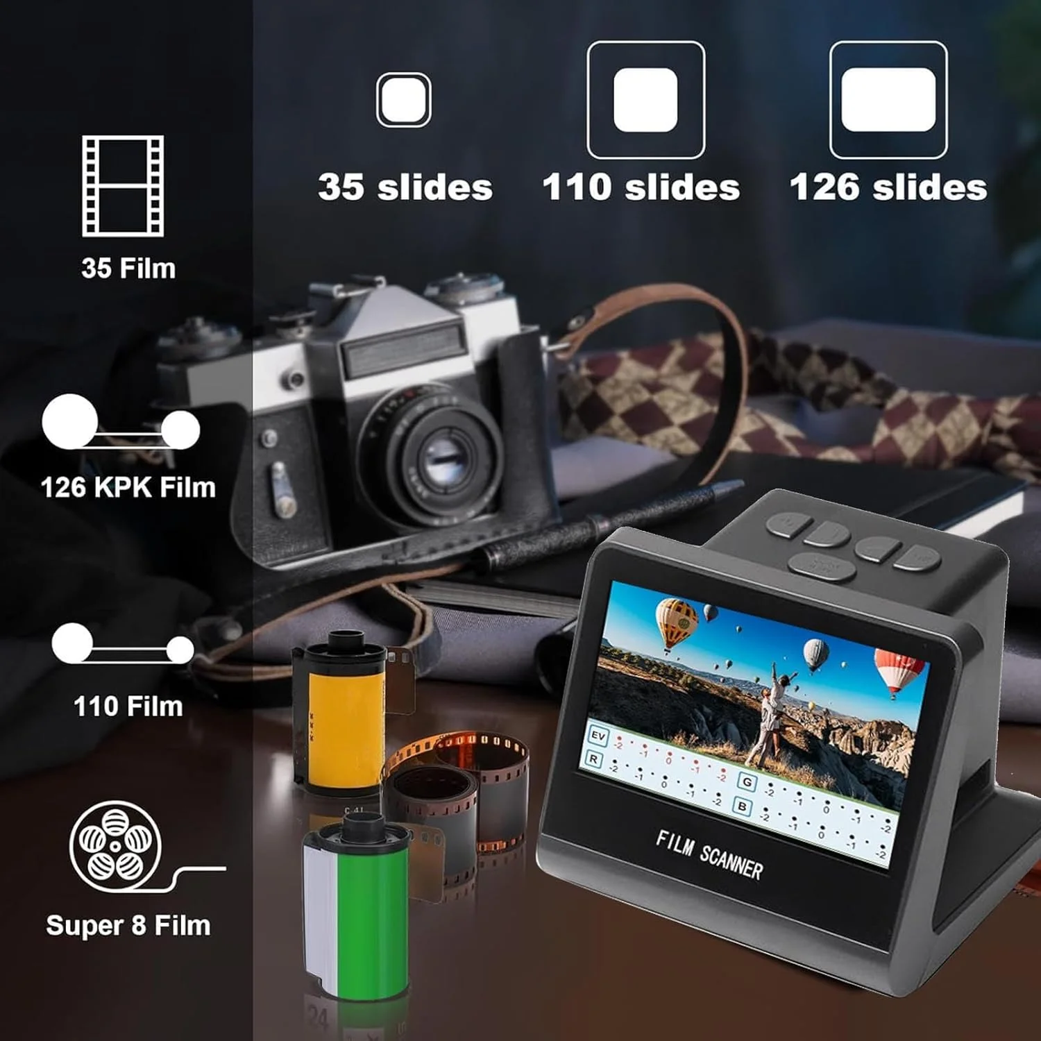 اسکنر فیلم ASHATA، اسکنر دیجیتال فیلم و اسلاید 22 مگاپیکسلی با صفحه نمایش LCD 5 اینچی و حافظه 16 گیگابایتی، تبدیل نگاتیوهای اسلاید 35 میلی متری 126 110 135 50 میلی متری Super 8 به JPEG اسکنر فیلم ASHATA، اسکنر دیجیتال فیلم و اسلاید 22 مگاپیکسلی با صفحه نمایش LCD 5 اینچی و حافظه 16 گیگابایتی، تبدیل نگاتیوهای اسلاید 35 میلی متری 126 110 135 50 میلی متری Super 8 به JPEG