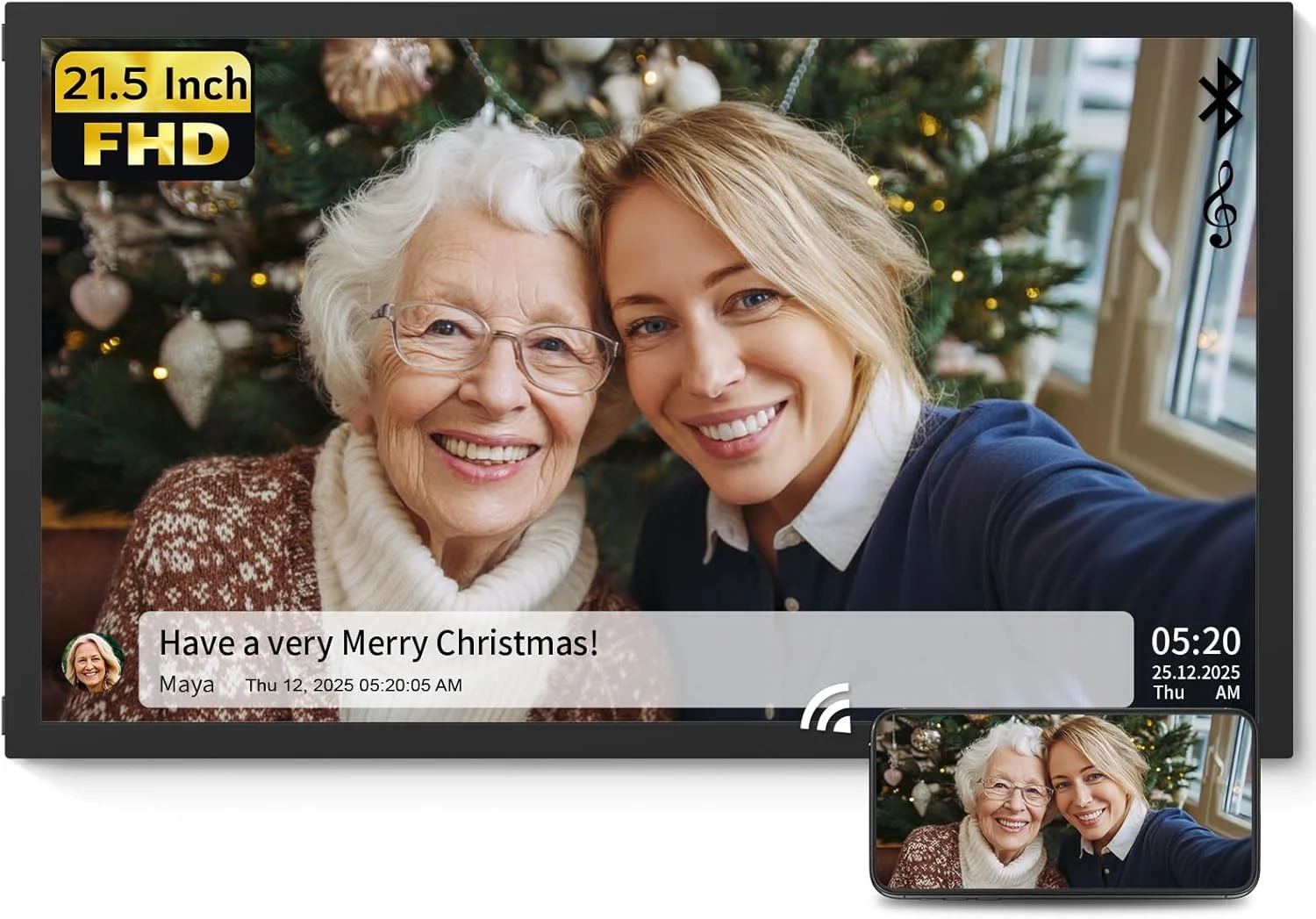 قاب عکس دیجیتال بسیار بزرگ 54 سانتی متری NexFoto با بلندگوهای بلوتوث، قاب عکس دیجیتال IPS FHD 1920x1080 با حسگر نور، اشتراک گذاری آسان عکس از طریق برنامه، قاب