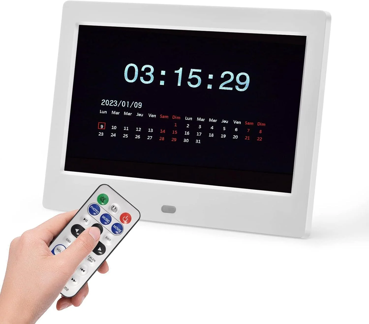 ساعت زنگ دار دیجیتال NALACAL، قاب عکس دیجیتال، زنگ های سفارشی با تقویم، صفحه نمایش بزرگ 7 اینچی HD، ساعت تاریخ روز، ساعت زنگ دار با قاب عکس دیجیتال HD