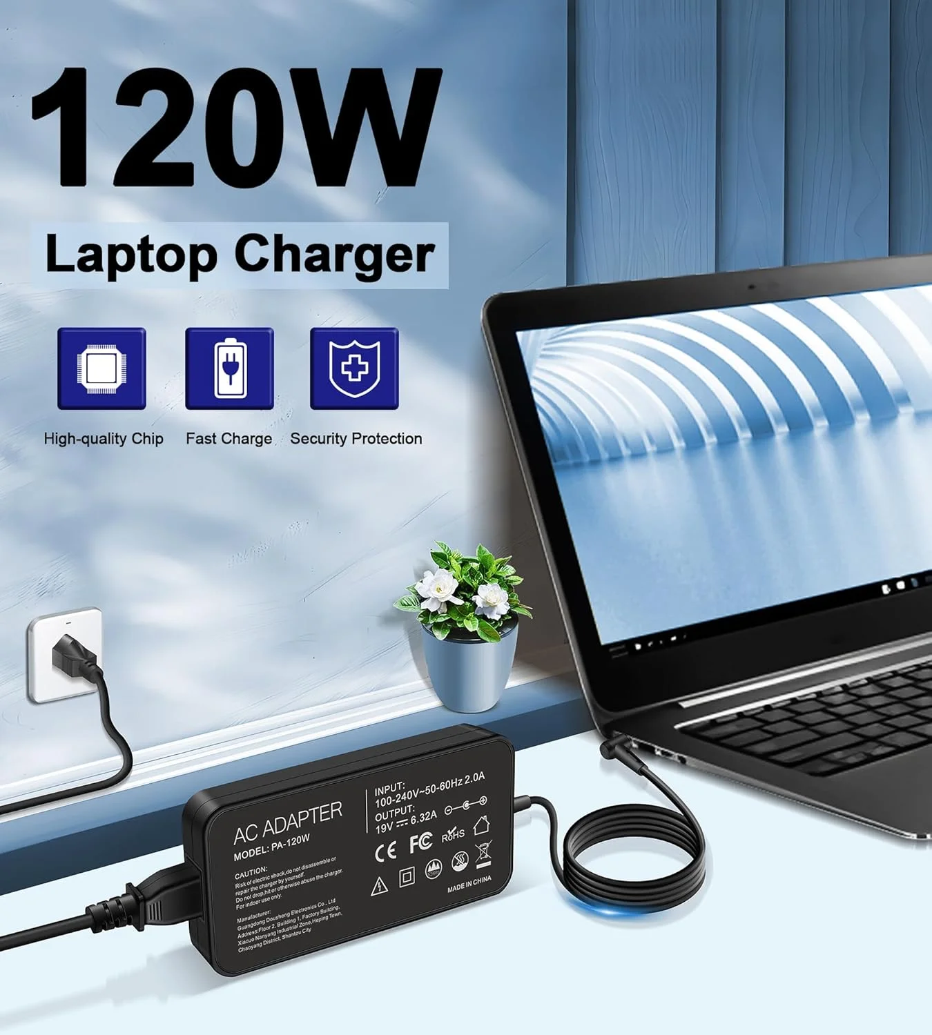 شارژر 120 واتی سازگار با لپ‌تاپ‌های گیمینگ ایسوس مدل‌های FX504 UX510UW N56J N56VM N56VZ N750 N500 G50 N53S N55 A15-120P1A PA-1121-28 با سر 5.5x2.5 میلی‌متری