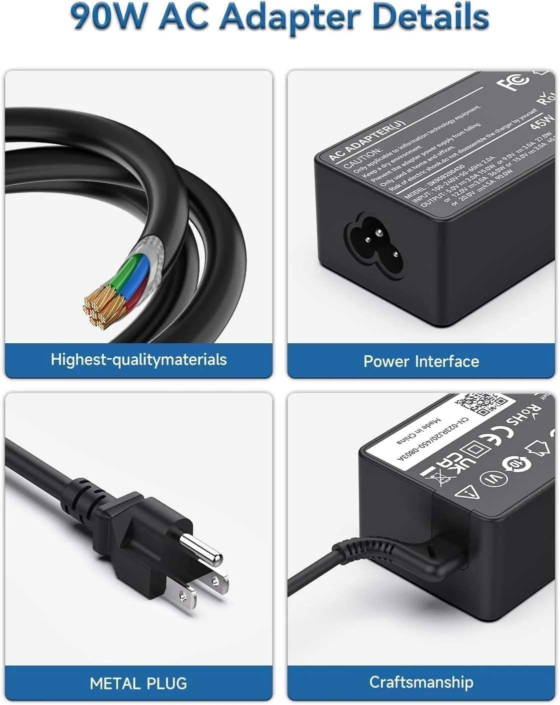 شارژر 45 واتی USB-C کروم‌بوک سازگار با لپ‌تاپ‌های اچ‌پی کروم‌بوک، دل Latitude/XPS، ایسر، ایسوس، لنوو، سامسونگ؛ آداپتور برق یونیورسال USB C/Type C برای شارژ سریع دستگاه‌های Type C بیشتر