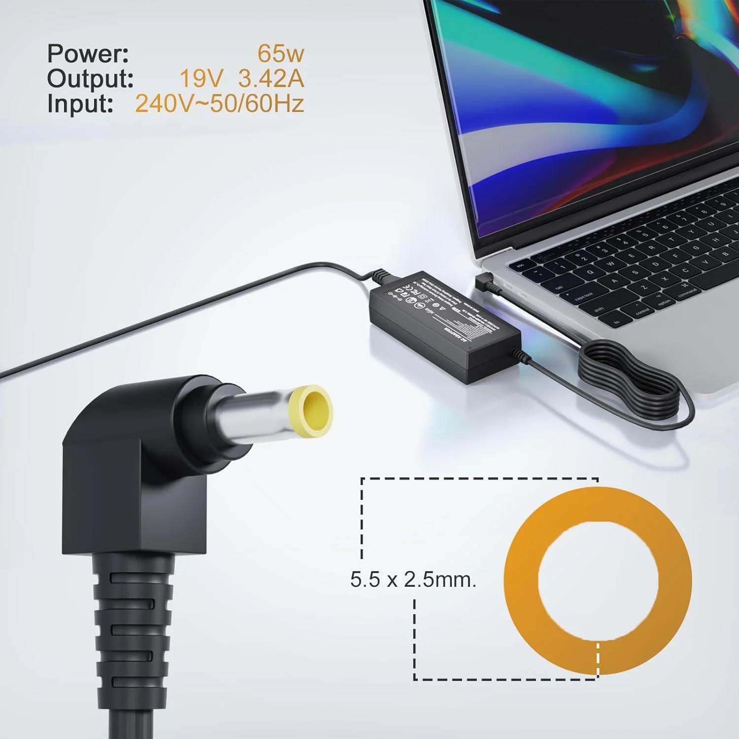 شارژر 65 وات 19 ولت 3.42 آمپر سازگار با سری های توشیبا ستلایت C55 C50 C55D C655 C655D C675 C850 C855 C855D L745 L505 L55 L655 L755 L775 L855 S55 P50 P50T P755 منبع تغذیه نوت بوک