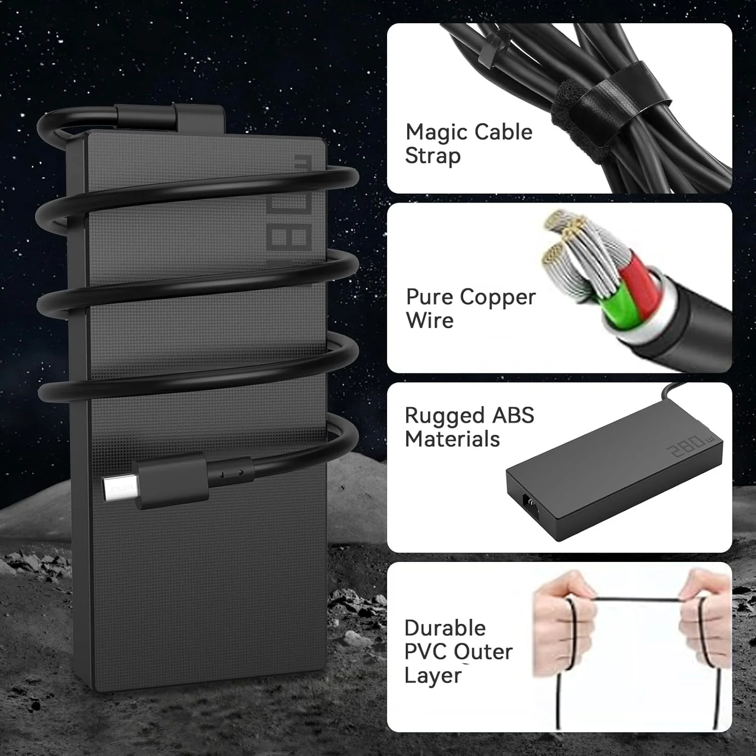 شارژر 280W 20V 14A مستطیلی سازگار با لپ‌تاپ‌های گیمینگ ایسوس Strix G18 G16 G815 G615 (2025) G815LP G815JPR G615LP G615JPR G615LR G815LR G615LW G815LM G615LM G615JMR G815JMR