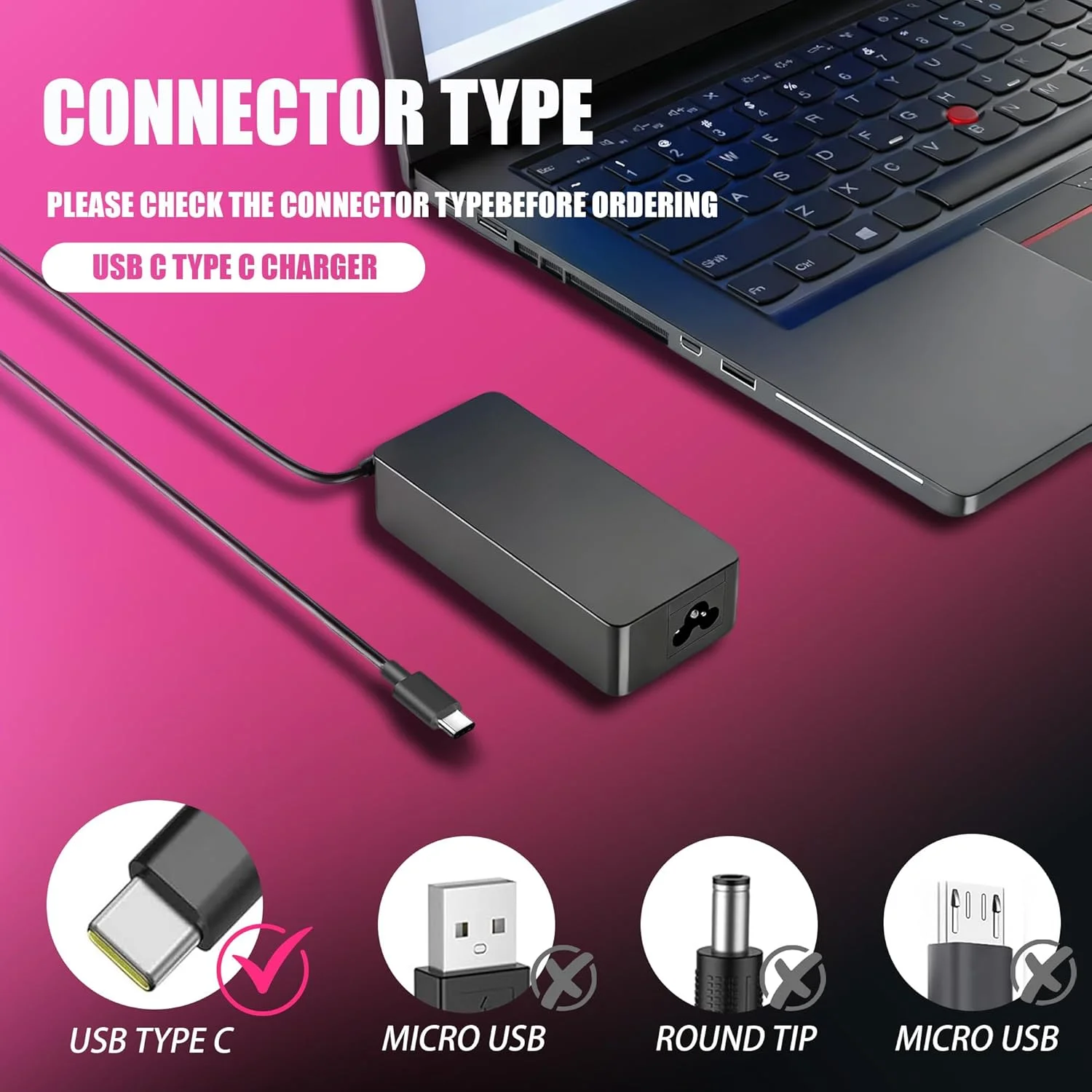 شارژر سریع ۱۰۰ واتی USB-C یونیورسال لپ‌تاپ سازگار با لنوو، Thinkpad/Yoga/IdeaPad/Chromebook، MSI، ایسوس، HP، Dell آداپتور برق AC تایپ C PD 3.0
