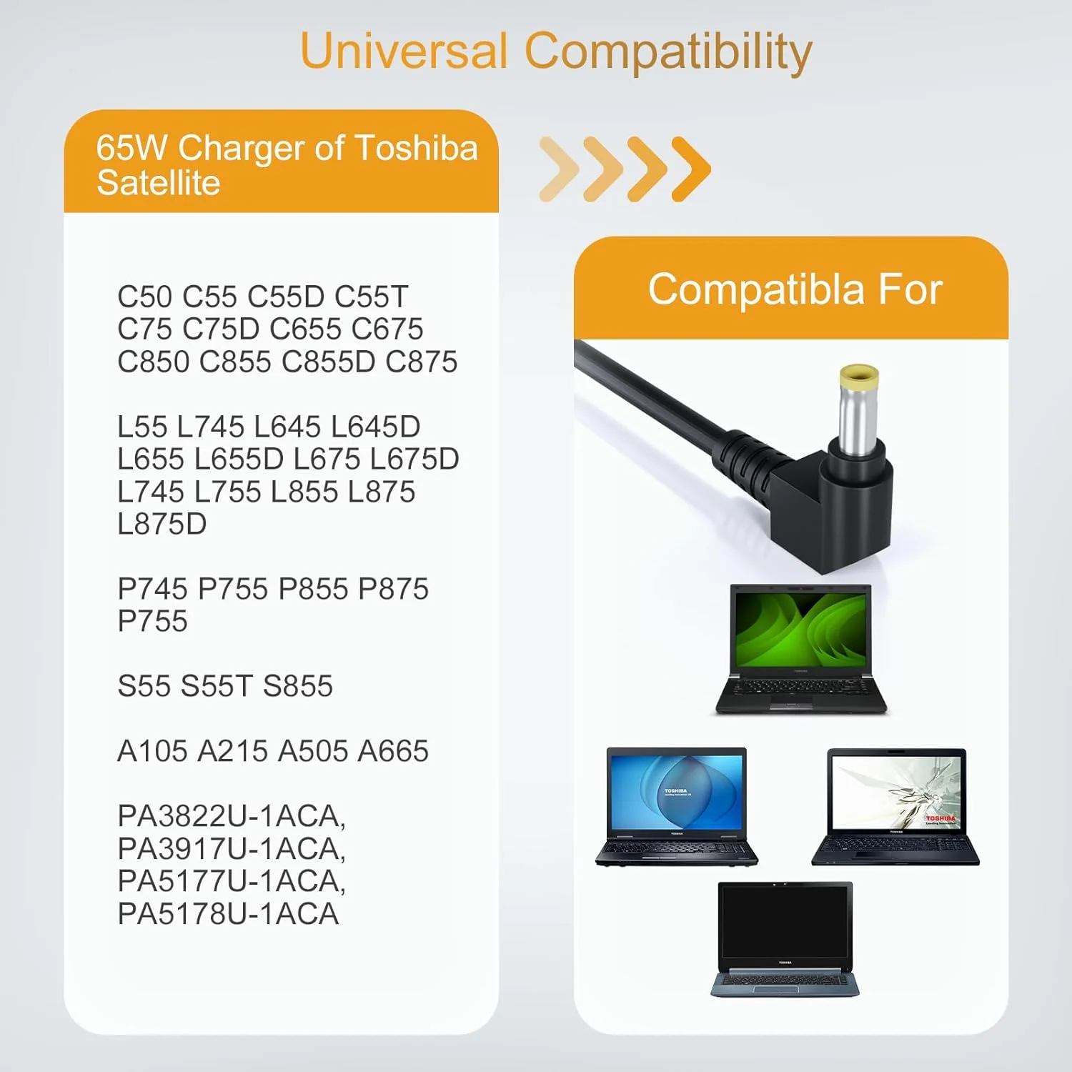 شارژر 65 وات 19 ولت 3.42 آمپر سازگار با سری های توشیبا ستلایت C55 C50 C55D C655 C655D C675 C850 C855 C855D L745 L505 L55 L655 L755 L775 L855 S55 P50 P50T P755 منبع تغذیه نوت بوک