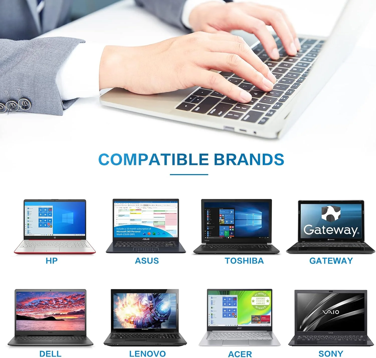 Powseed Universal Laptop Charger 45W for HP Dell Acer Asus Samsung Sony Toshiba Fujitsu Gateway Delta NEC Liteon Notebook Chromebook Ultrabook 18.5V 19V 19.5V 20V Computer Power Cord AC Adapter