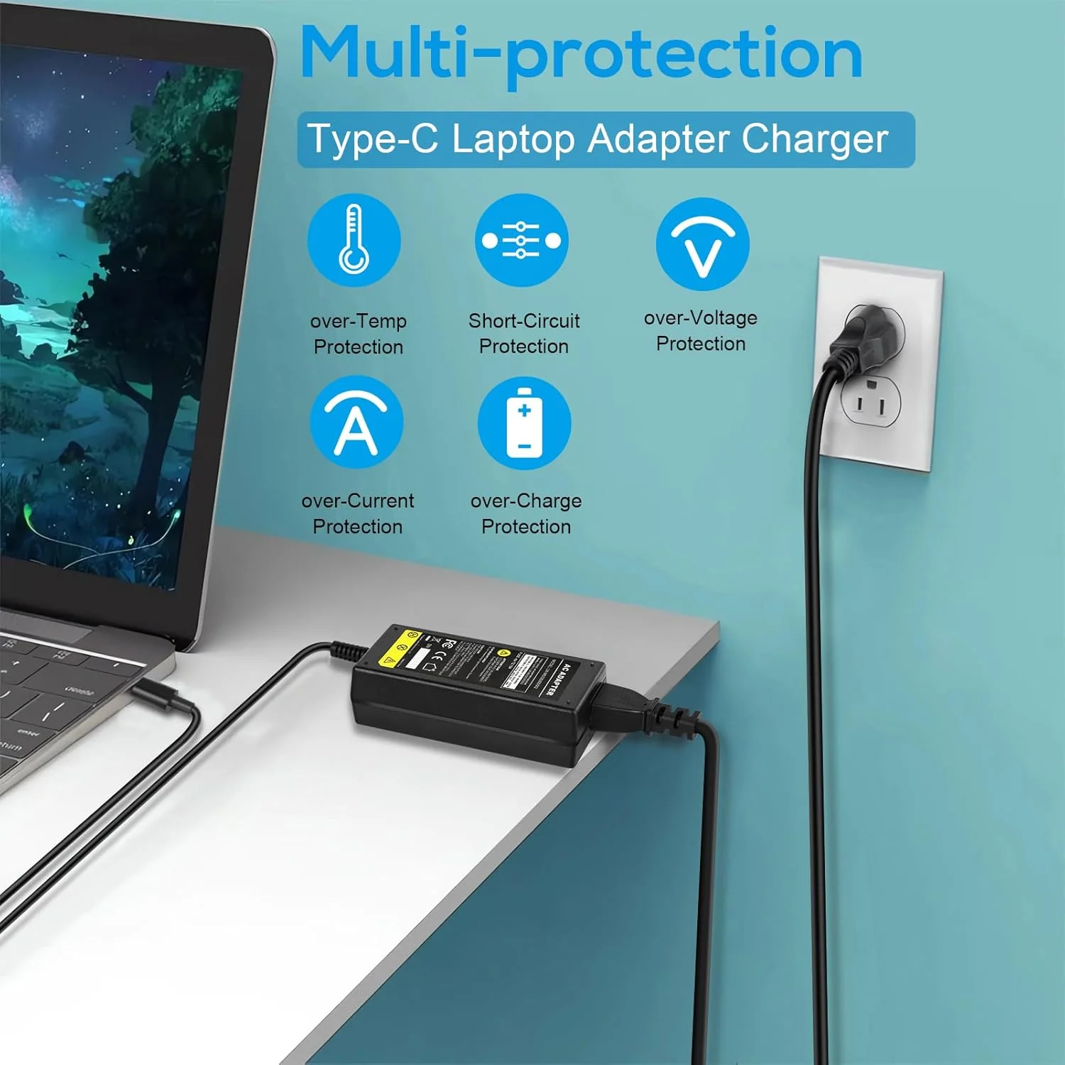 Universal Chromebook 65W USB-C Charger Type C Port Adapter, for Thinkpad/Yoga, Dell, Chromebook 3100, Latitude 5420, Acer, Google Series Type C Charger Fast Charging