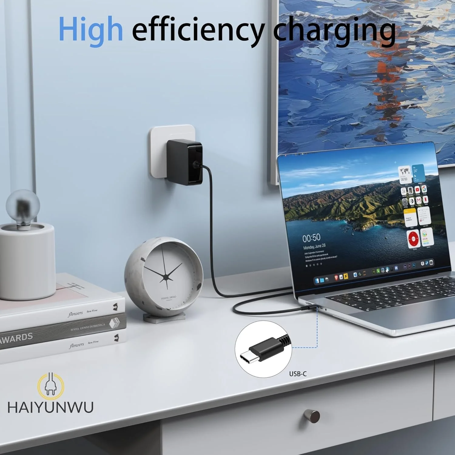 آداپتور برق 65 واتی USB C شارژر لپ تاپ USB C سازگار با مک بوک پرو دل لتیتود لنوو اچ پی اسپکتر ایسوس ایسر کروم بوک هواوی میت بوک استیم دک و هر لپ تاپ یا تلفن هوشمند