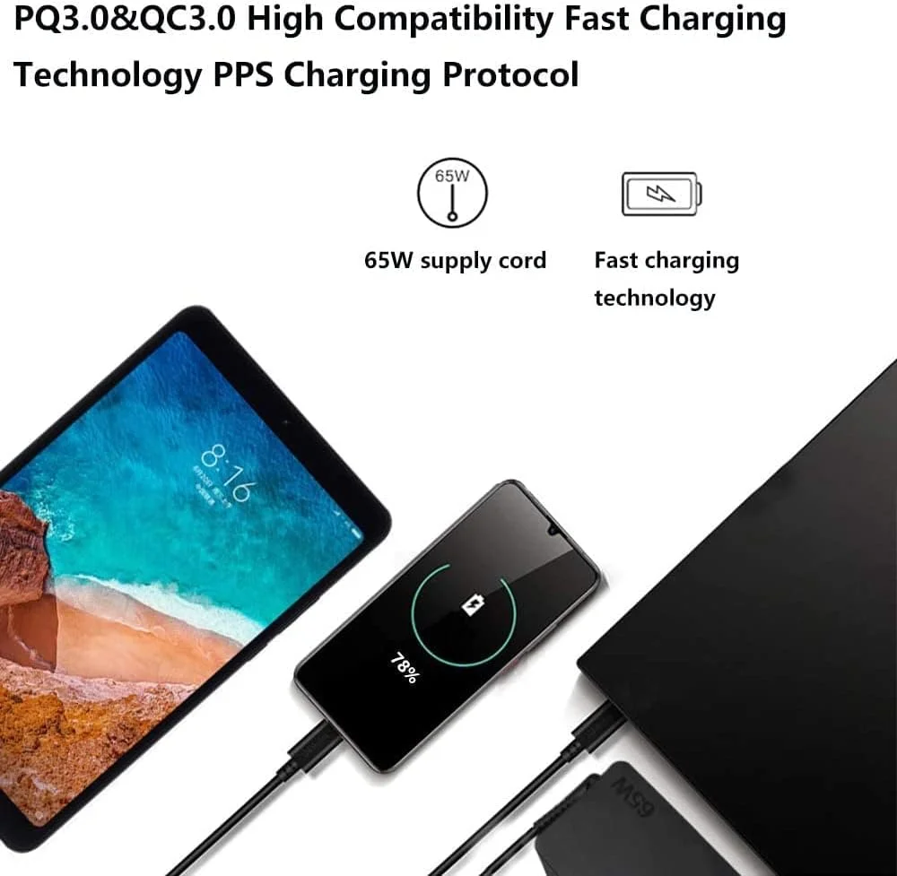 شارژر لپ تاپ یونیورسال USB Type C 65W 45W سازگار با لنوو، دل، اچ پی، ایسر، کروم بوک، ایسوس، سامسونگ، سونی، آداپتور AC تایپ C با قابلیت شارژ سریع