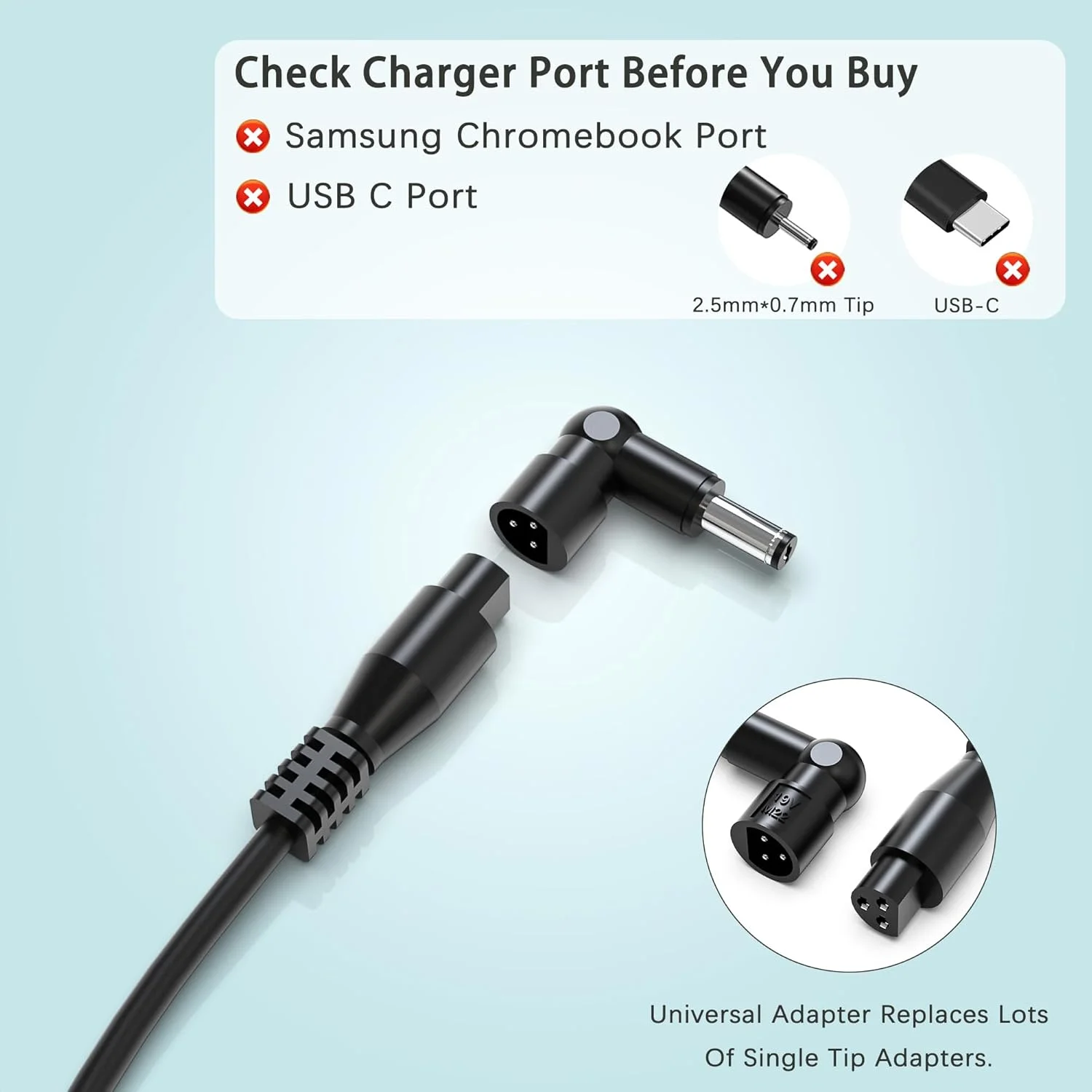 شارژر لپ تاپ یونیورسال 90 واتی سازگار با اچ پی، دل، لنوو، ایسر، ایسوس، آی بی ام، توشیبا، نوت بوک، الترابوک، کروم بوک با سیم شارژ سریع و 16 کانکتور