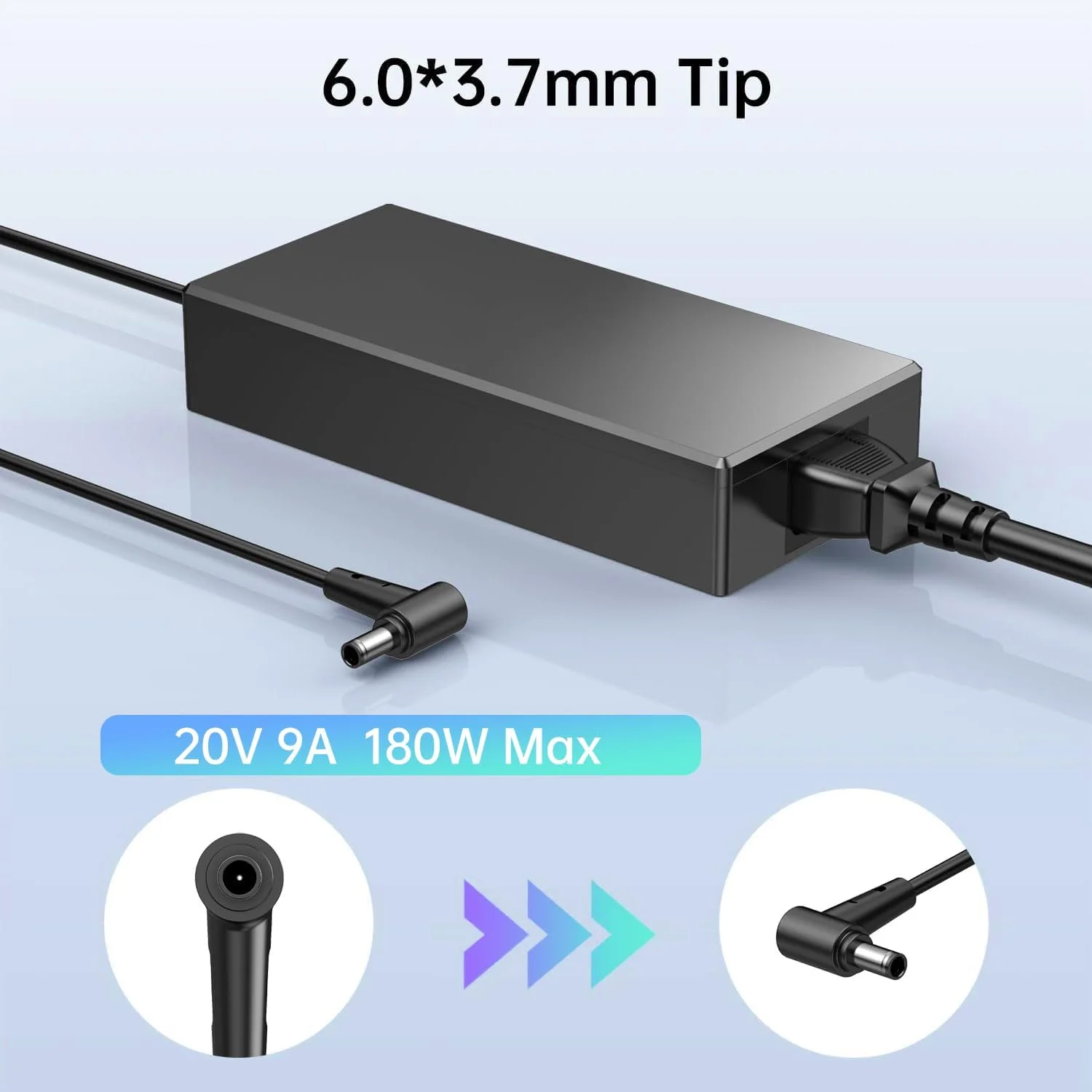 شارژر 180 واتی Zephyrus مناسب برای ASUS ROG Zephyrus G14 GA401 G15 GA502، آداپتور AC 20V 9A ASUS سازگار با TUF A15، A17، Zephyrus M16، ROG Strix Scar II، ROG Strix Hero II (ADP-180TB H)