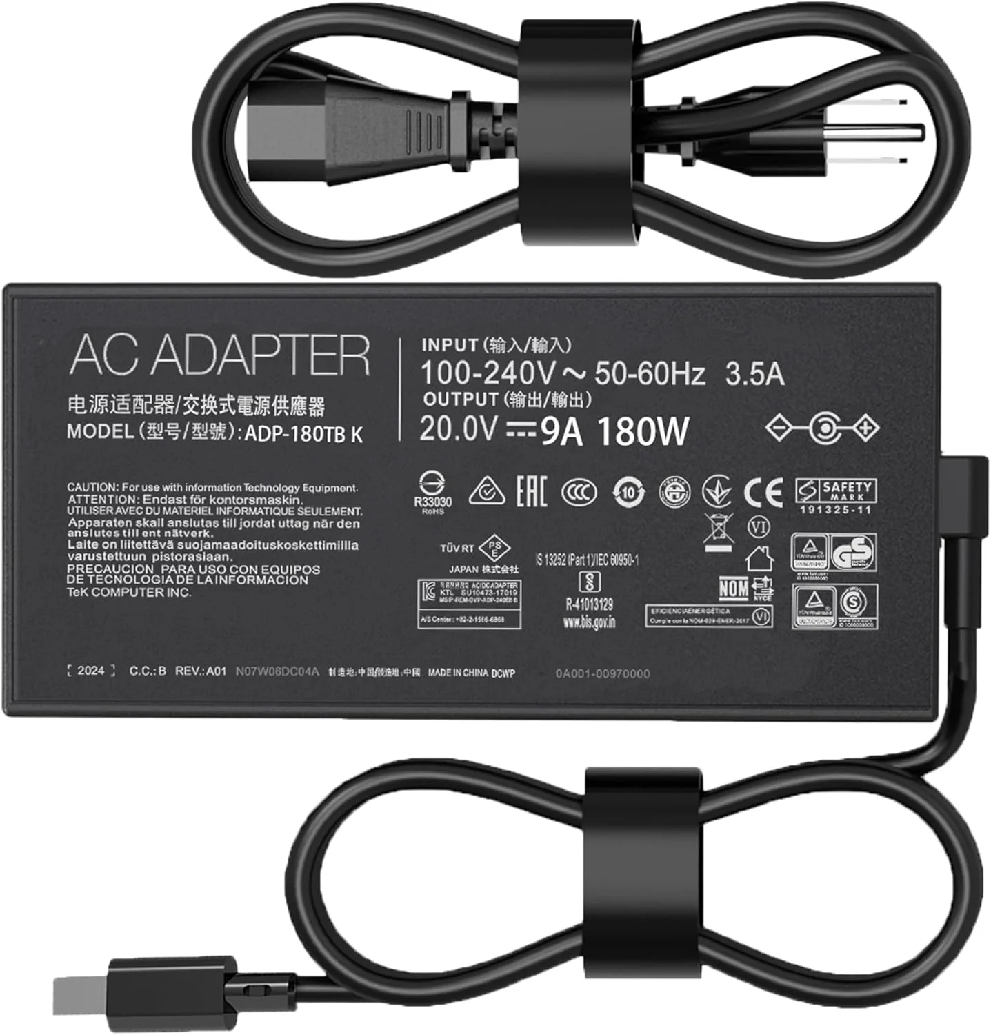 شارژر 180 واتی مناسب برای لپ تاپ های ایسوس ROG Zephyrus G14 مدل های 2024 و 2025 GA403 GA403U GA403UI GA403UV GA403UU ADP-180TB K