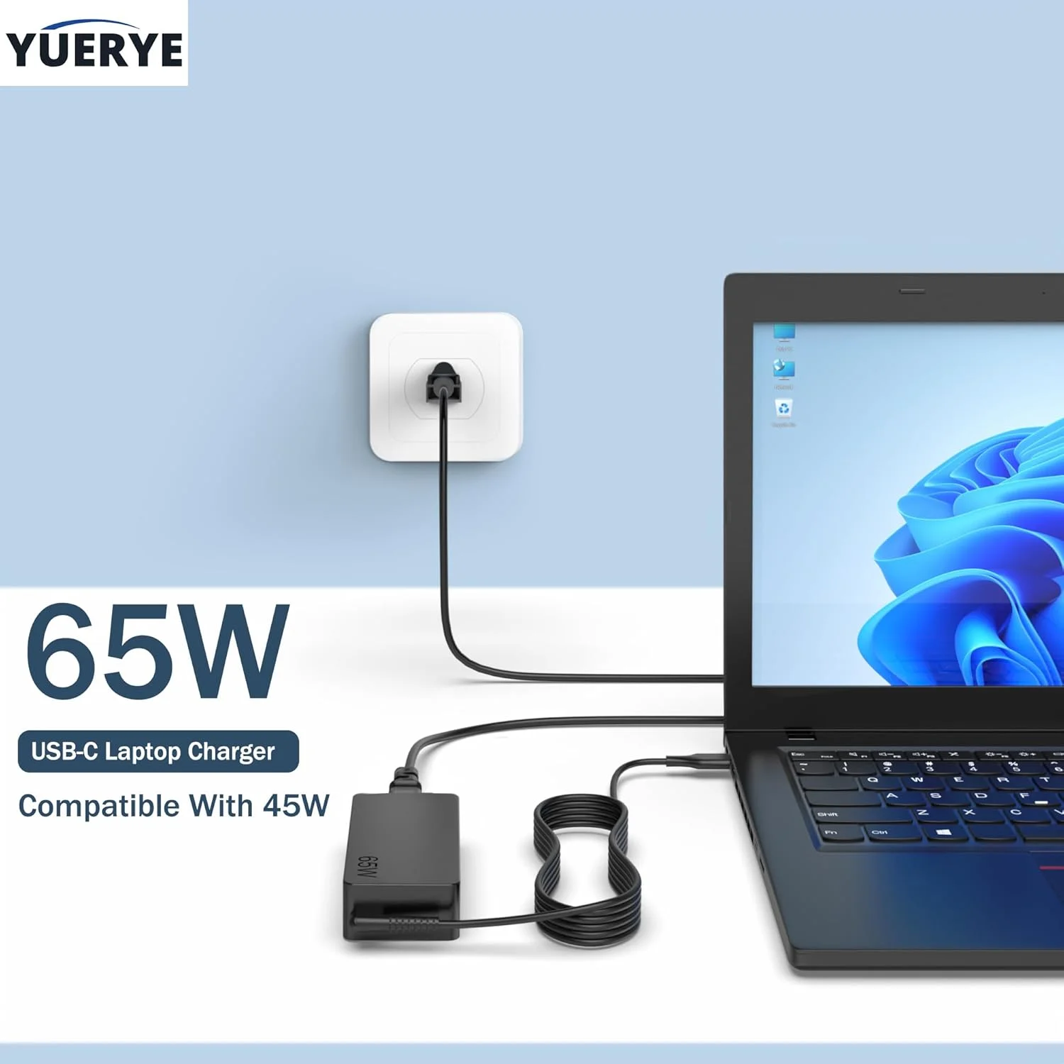شارژر لپ تاپ 65 واتی USB C سازگار با لنوو ThinkPad سری T، سری E، سری X1 Carboon Yoga سری 7i 9i C930 C940 Chromebook C330 S330 آداپتور برق سریع