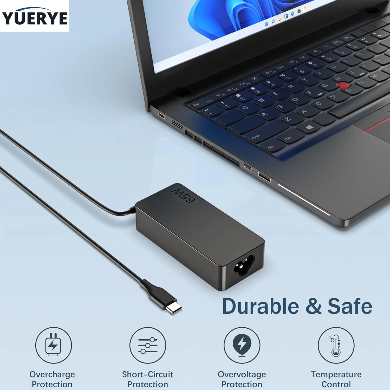 شارژر لپ تاپ 65 واتی USB C سازگار با لنوو ThinkPad سری T، سری E، سری X1 Carboon Yoga سری 7i 9i C930 C940 Chromebook C330 S330 آداپتور برق سریع