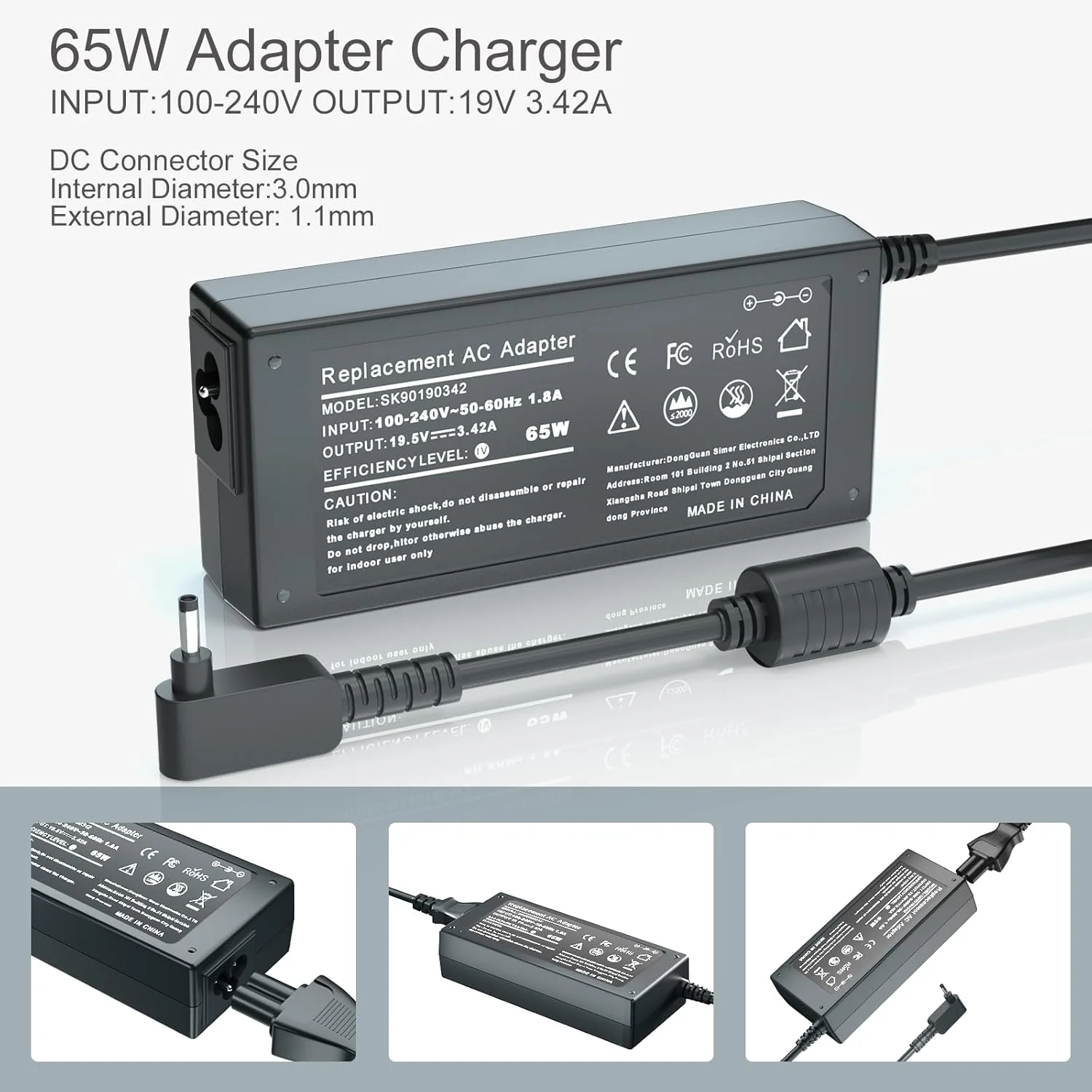 65W Laptop Charger Compatible with Acer ADP-45FE F PA-1450-26 Aspire 5 A515-44 A515-46 A515-54 A515-56 A315-24P Chromebook R11 CB3 CB5 C740 C738t N15Q9,Swift 3,Spin 1 3 5, 19V 3.42A Power Cord